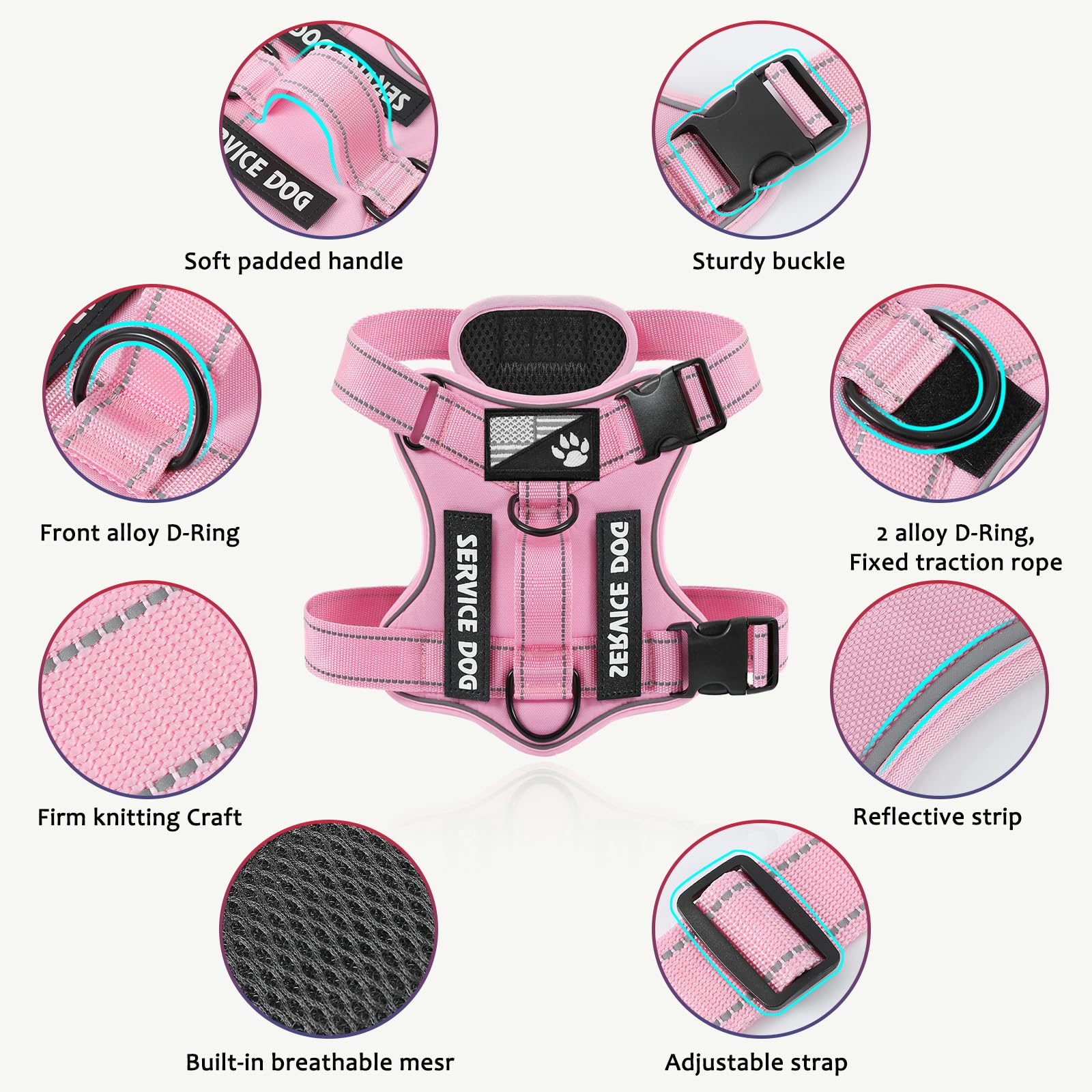 Demigreat Dog Harness, Reflective Vest With 5 Patches, Adjustable Soft Oxford, Inner Mesh, Prevent Pulling, Easy Control For Sma