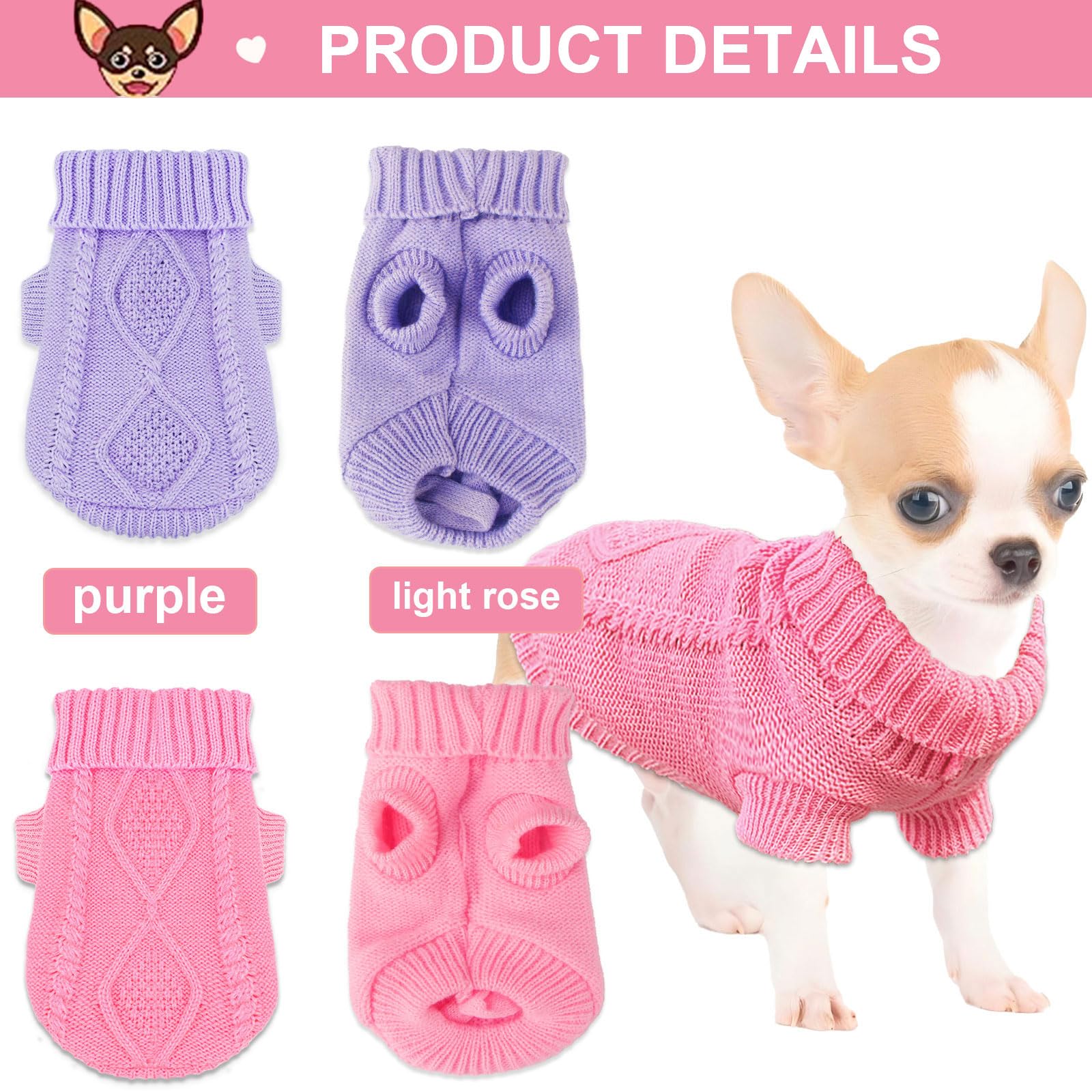 2 Pieces Puppy Sweater Dog Sweater For Small Dogs Winter Warm Dog Knitted Sweater Cute Puppy Clothes For Chihuahua Teacup Yorkie