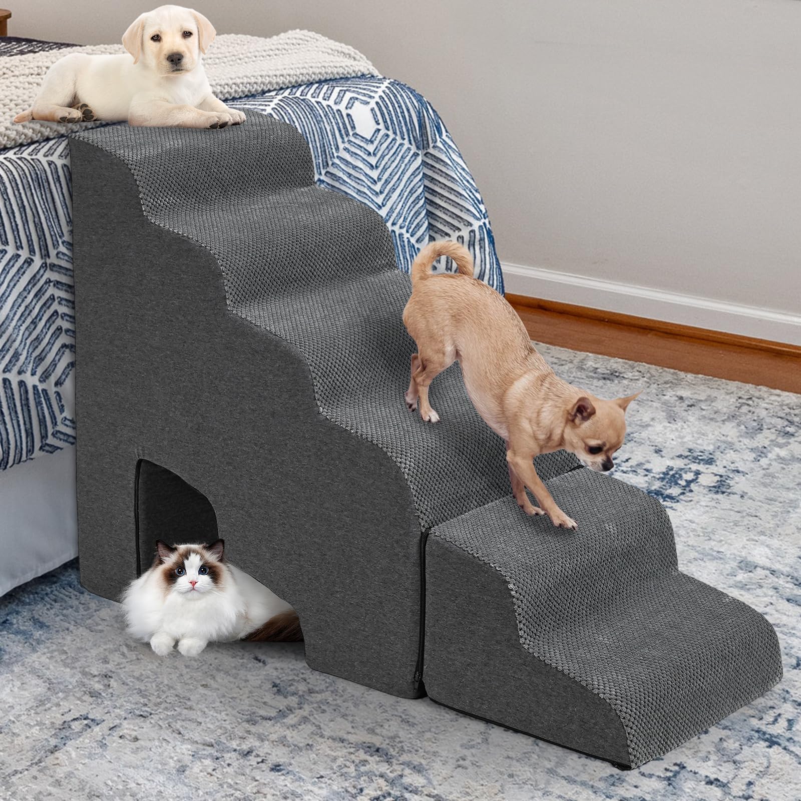 Update Stable Dog Stairs & Steps Ramps For High Beds 25-30 Inches High Tall, Litail 6 Step Pet Stairs Steps For High Beds 30 Inc