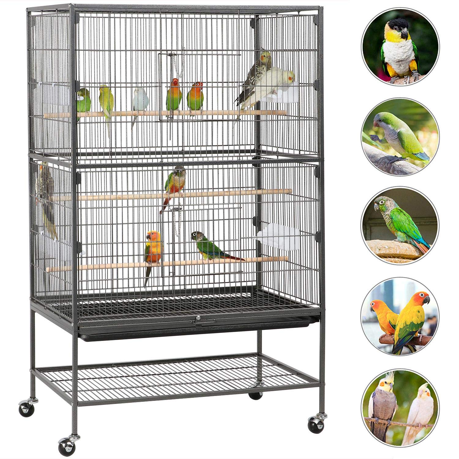 Costoffs 132Cm Extra Large Rolling Metal Bird Cage Parrot Cage For Lovebird Cockatoo Conure With 3 Perches/4 Feeders/Extra Stora