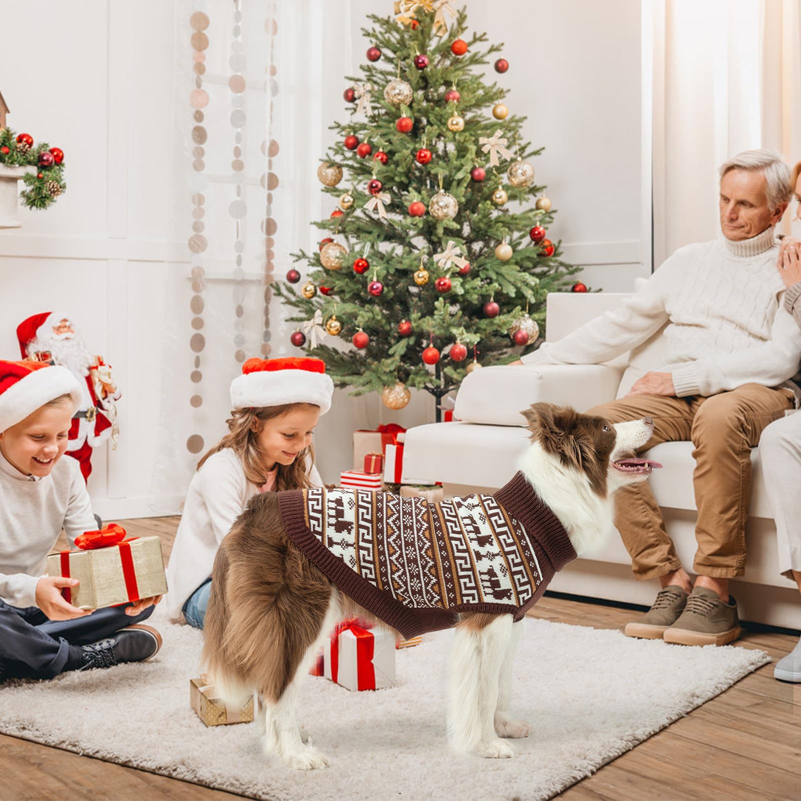 Scenereal Girls And Boys Winter Dog Sweater, Turtleneck Pullover - Xs Khaki-Reindeer, Christmas Outfit For Dachshund, Yorkie, Ch