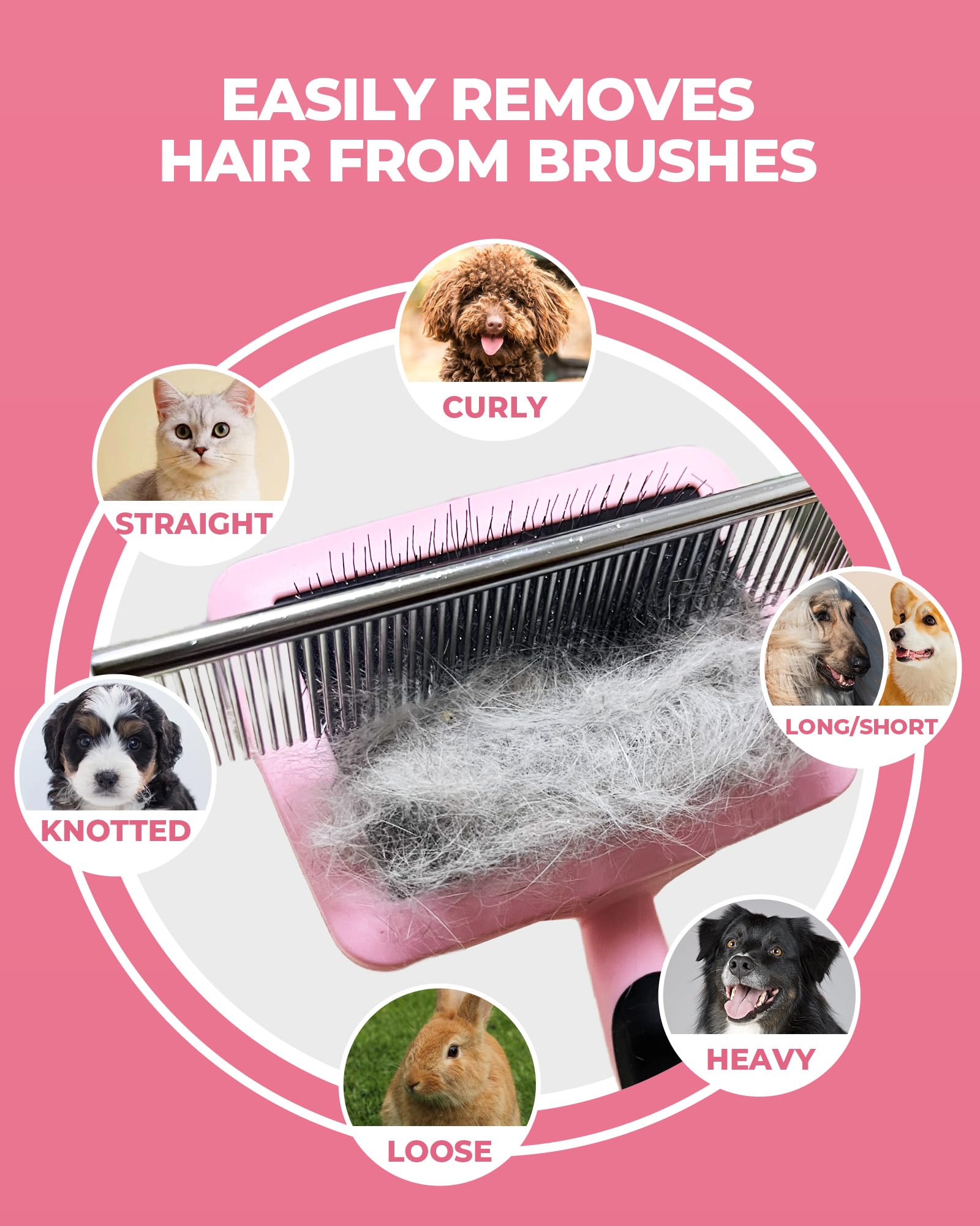 Kueiox Dog Brush For Shedding Grooming,6 Pack Long-Pin Brush Set For Long Haired Dog Cat Goldendoodles Poodles Doodles Pink