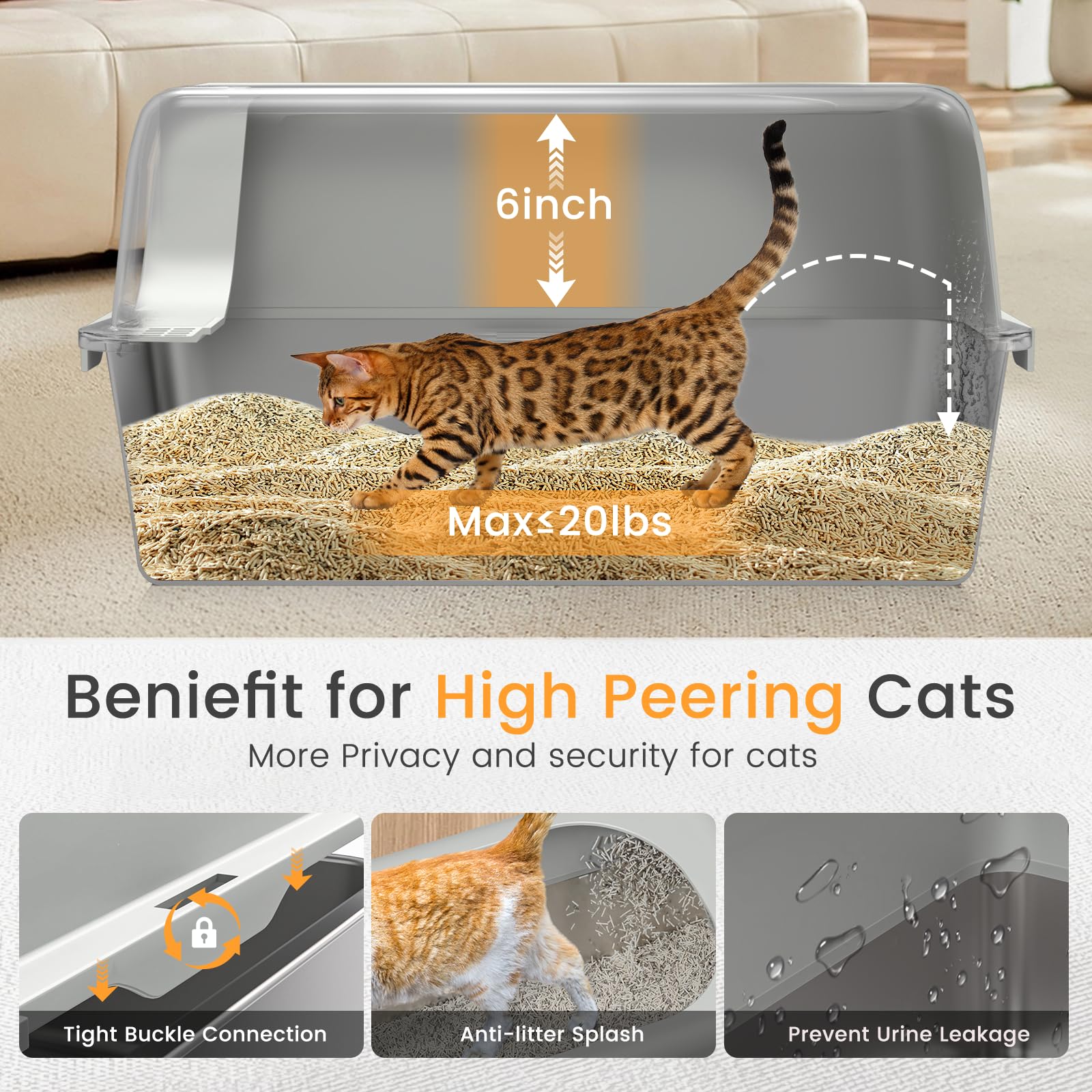 Zapstarz Enclosed Stainless Steel Cat Litter Box With Lid, Xl Extra Large Metal Cat Litter Box For Big Cats, Non-Sticky High Sid
