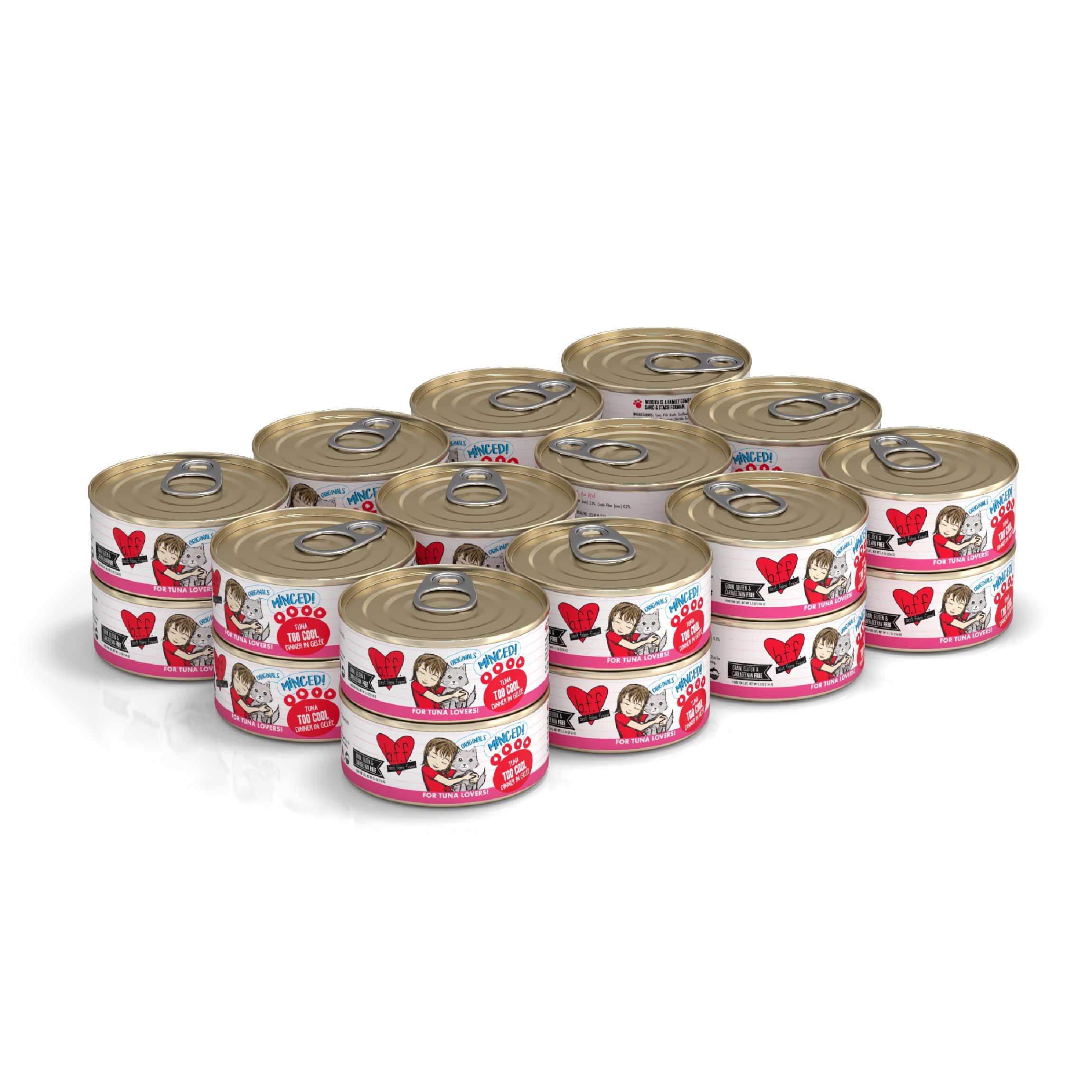 Weruva Best Feline Friend (B.F.F.) Tuna Too Cool with Red Meat Tuna in Gel  e Cat Food, 5.5oz Can (Pack of 24)