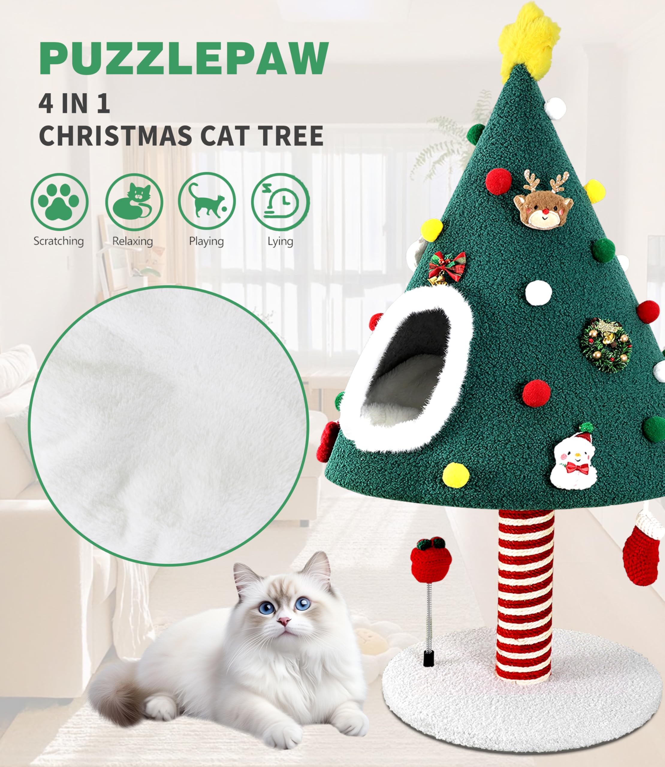 Puzzlepaw Chirstmas Cat Tree Tower With Scratching Post Scratcher For Indoor Cats,Cat Chirstmas Tree,Cat Activity Center Play Ca