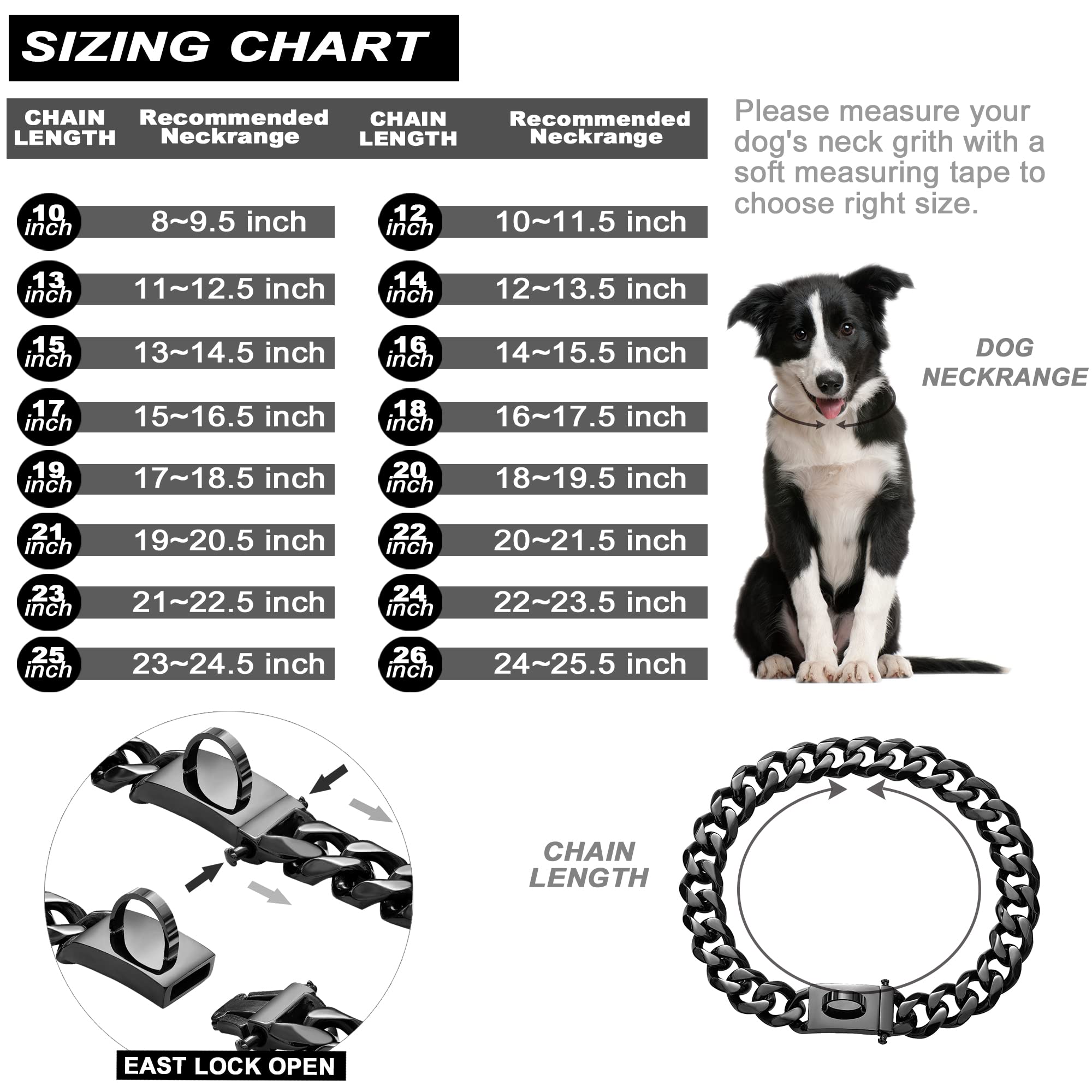 Dog Chain Collar Walking Training Collar With Design Secure Buckle 19Mm Black Cuban Link Strong Heavy Duty Chew Proof Chain(19Mm