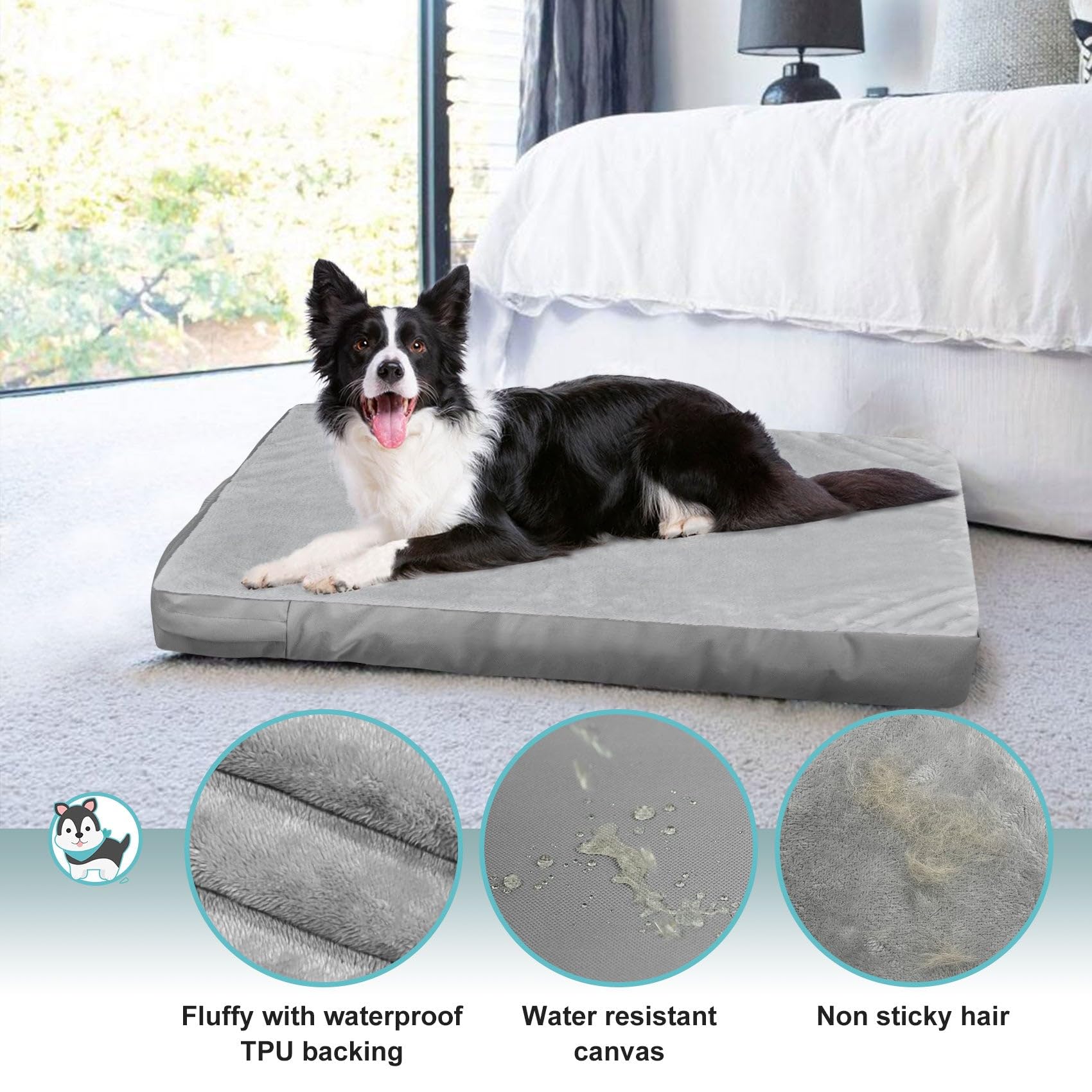 Explore Land Waterproof Dog Bed Cover Machine Washable Fluffy Dog Bed Replacement Cover, 44Lx32Wx4H Inch, Gray