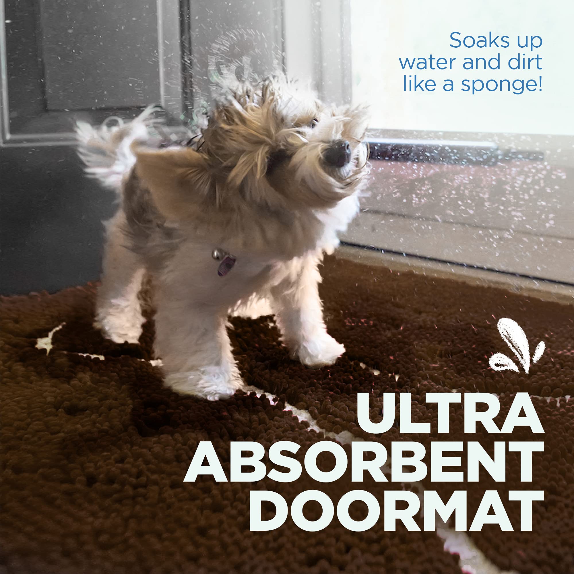 Soggy Doggy Doormat with Bone Design, Microfiber Chenille Indoor Wet Dog Mat for Muddy Paws and Drying, Ultra-Absorbent Dog Mats