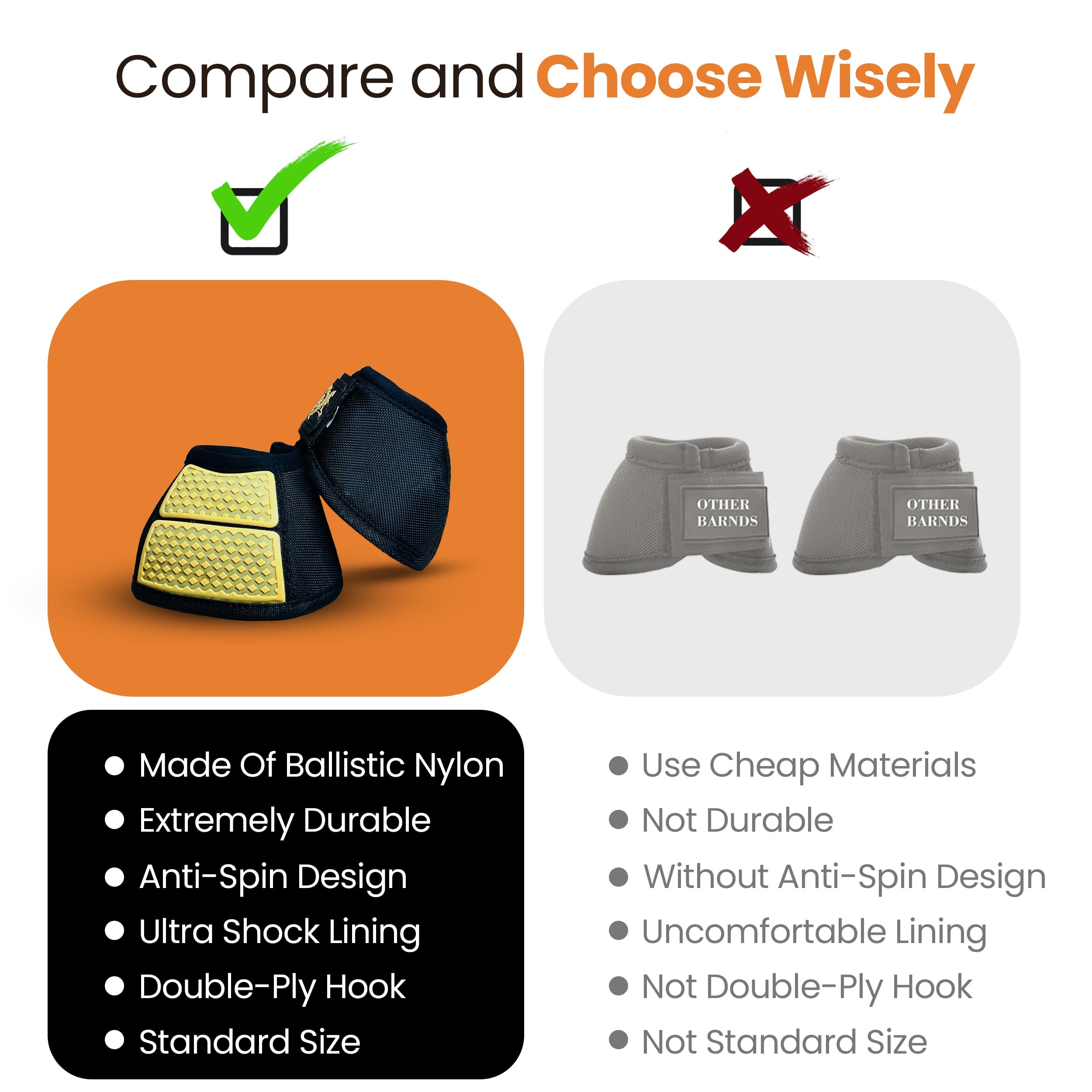 No Turn Gold Line Bell Boots | Prevent Horse From Injury, Protection, Comfort, Professional Kpu Horse Bell Boots Material With S