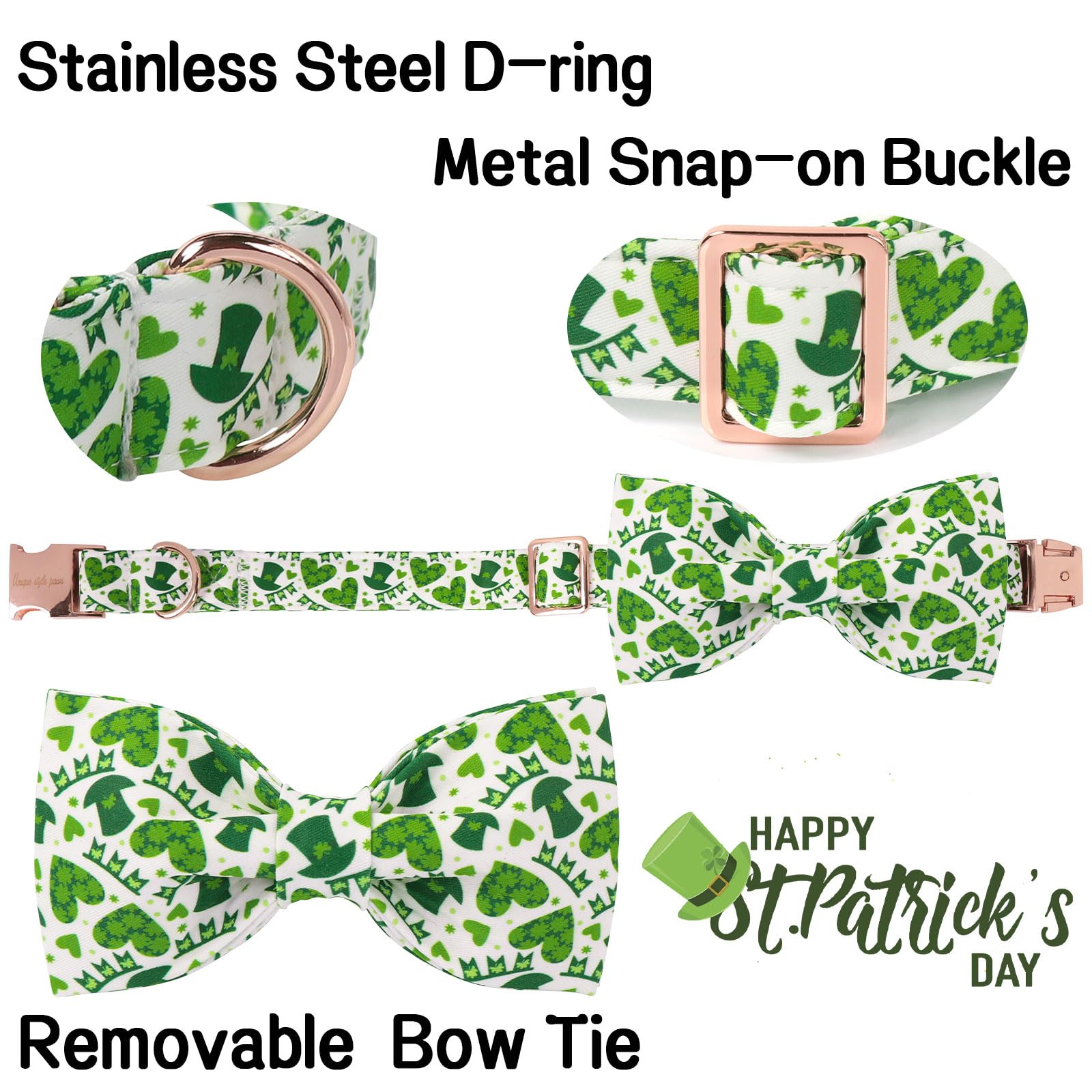 Unique Style Paws St. Patrick'S Dog Collar With Bow Lucky Magic Hat Cotton Puppy Collars Navigation Wedding For Small Medium Lar