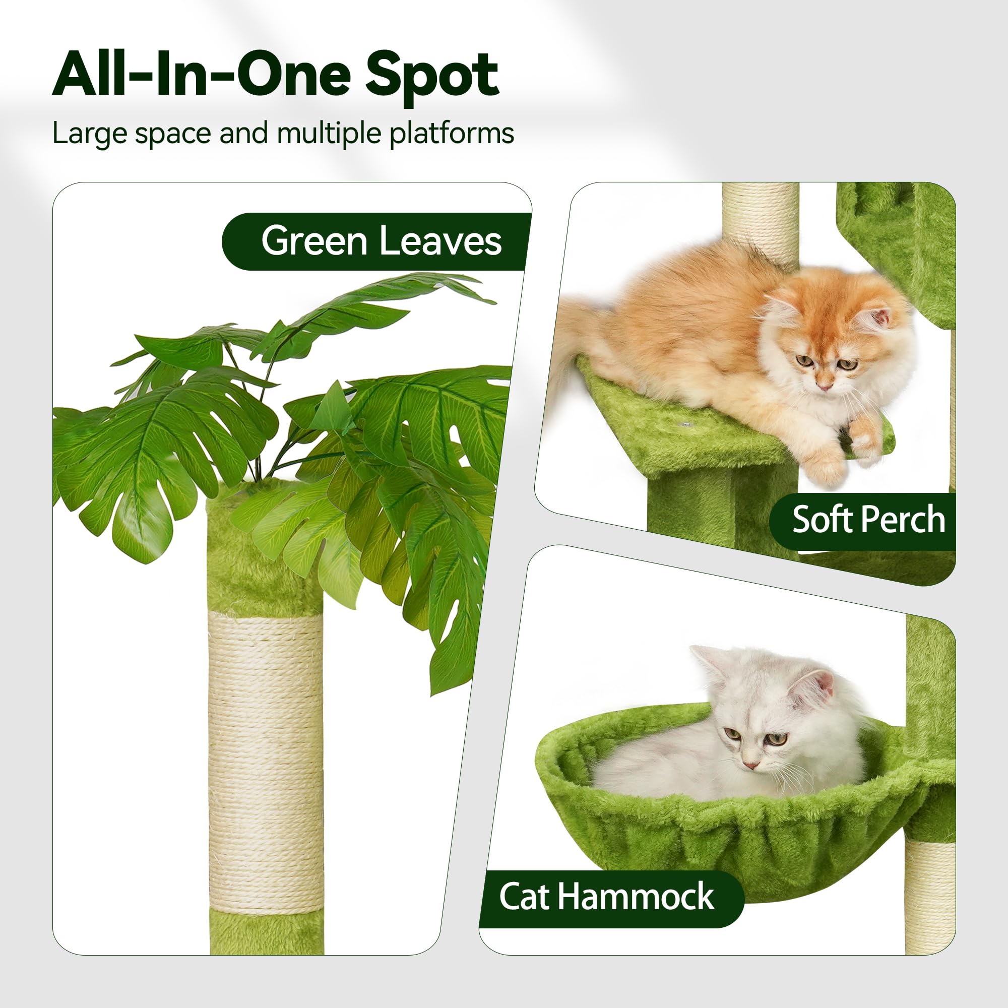 Meecal Green Cat Tree For Kittens Under 6 Months 12Lbs, 47'' Tall For Small Cats,Cat Tower With Scratching Post,1 Hammock & Doub