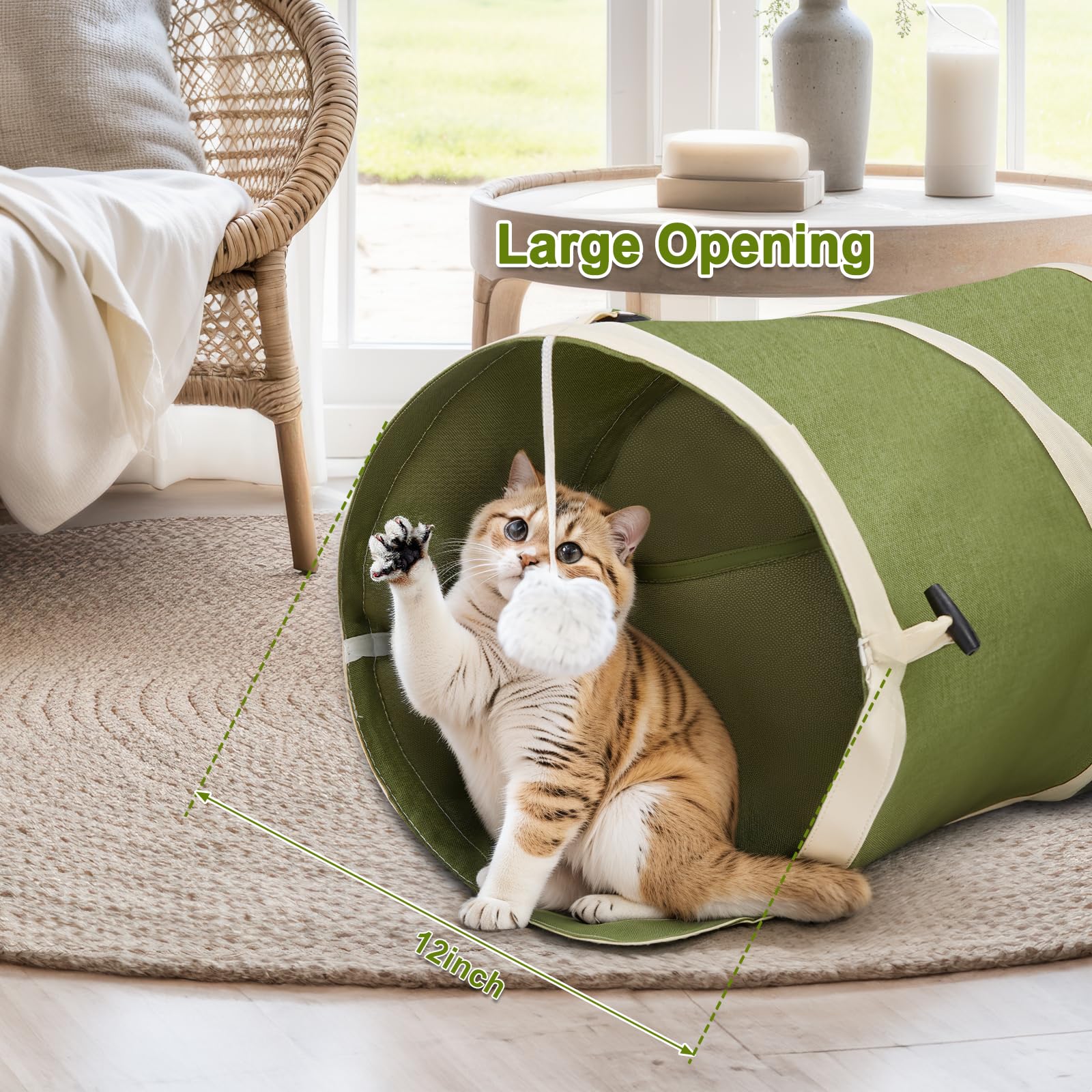 Ownpets Cat Tunnel Large 12 Inch Diameter, Cactus-Shaped Cat Tunnel Toy, Sturdy Oxford Fabric Collapsible Cat Tunnels For Indoor