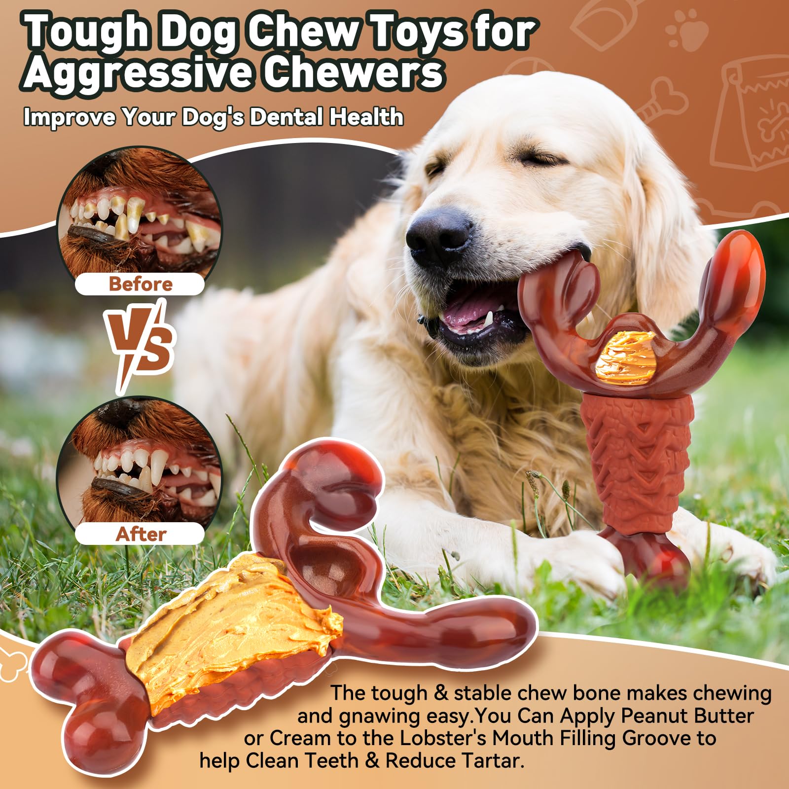 BIKIISEN Squeaky Dog Toy for Aggressive Chewers, Indestructible Interactive Chew Toy, 14cm, Red, Model DCT003US