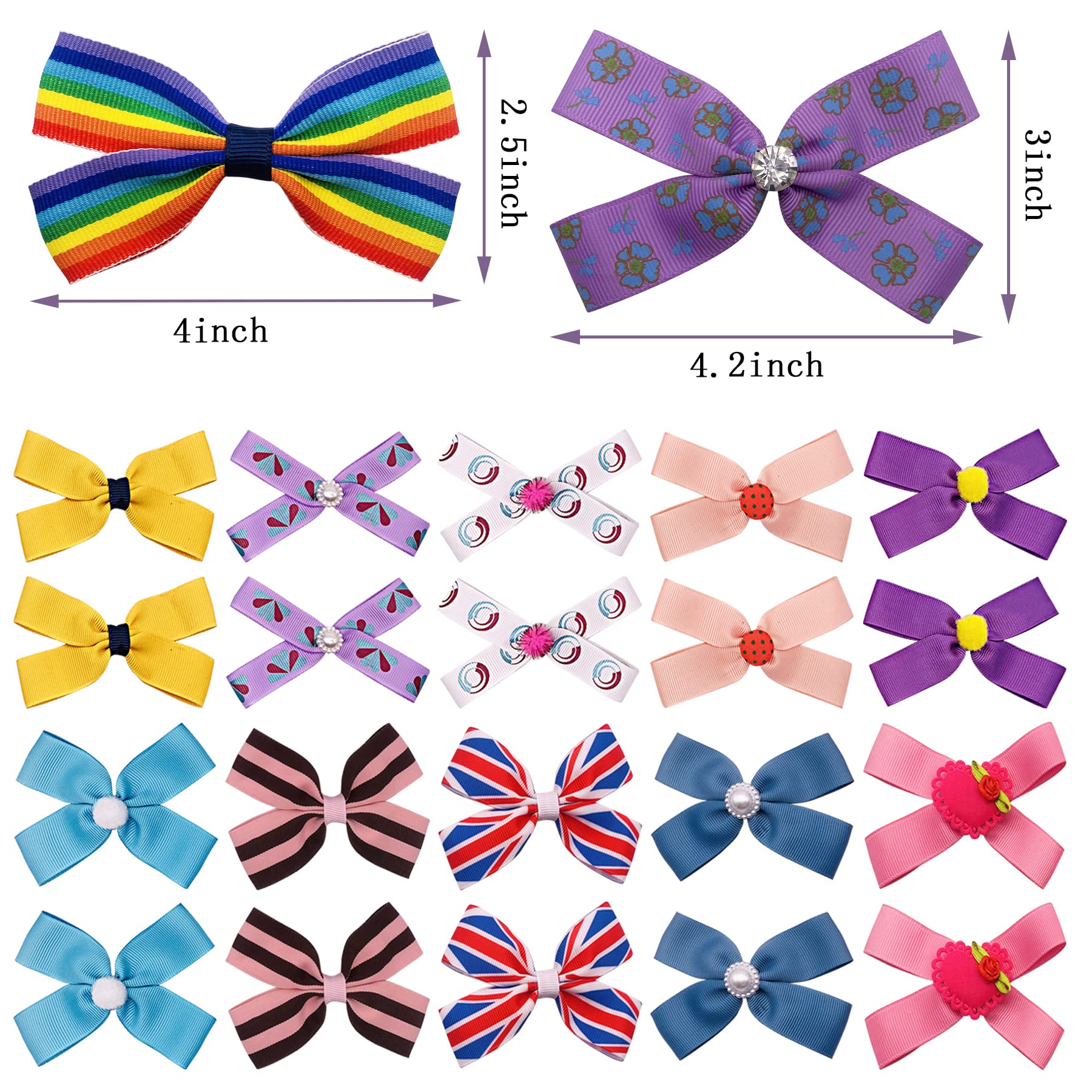 Jpgdn 50Pcs/25Pairs 3'' 4'' Big Dog Hair Bows With Elastic Rubber Band For Medium Large Dogs Doggie Rhinestone Floral Bowknot To