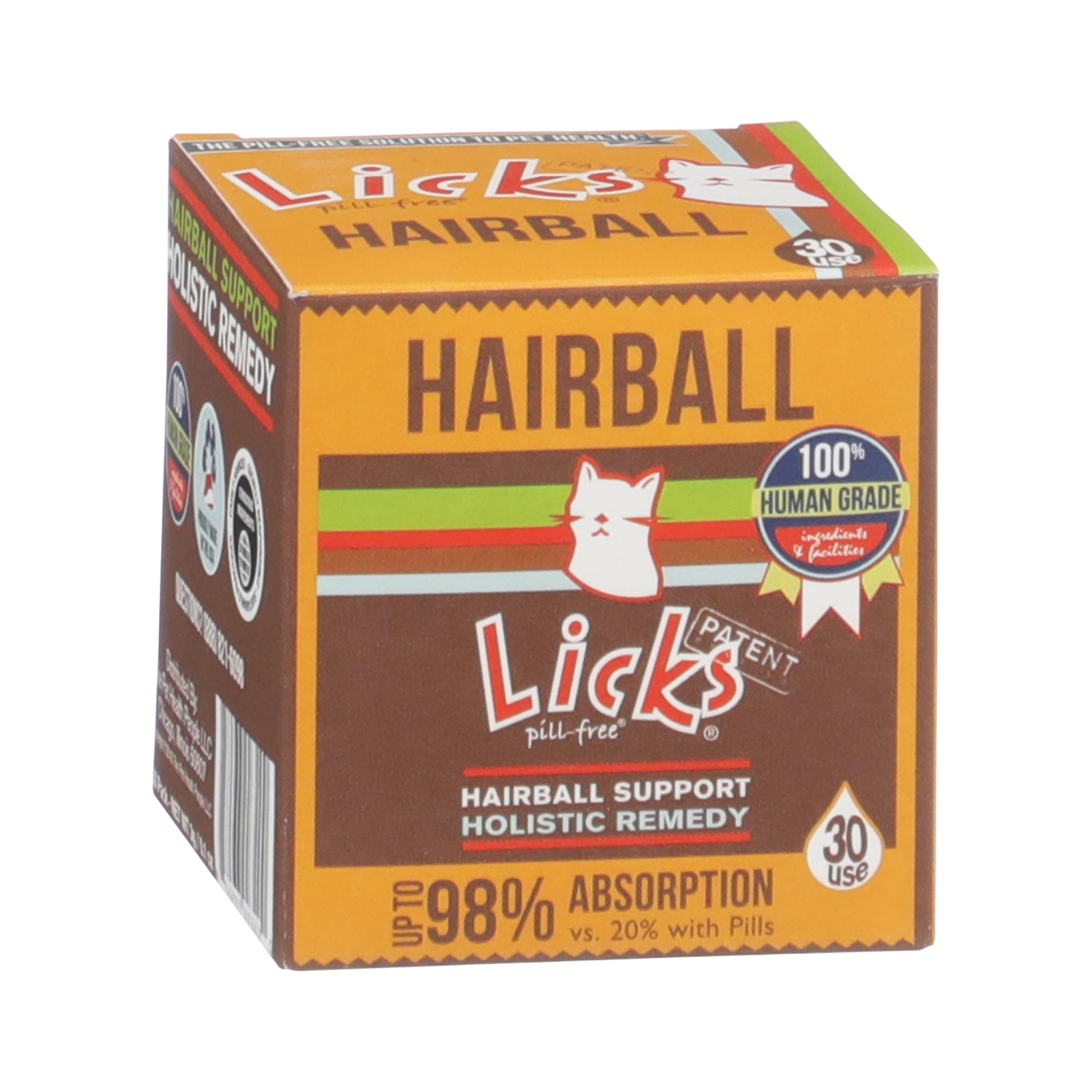 Licks Cat Hairball - Supports Hairball, Digestion & Skin Health for Cats - Cod Liver Oil, Psyllium, Flaxseed & Beeswax - Pill-Fr