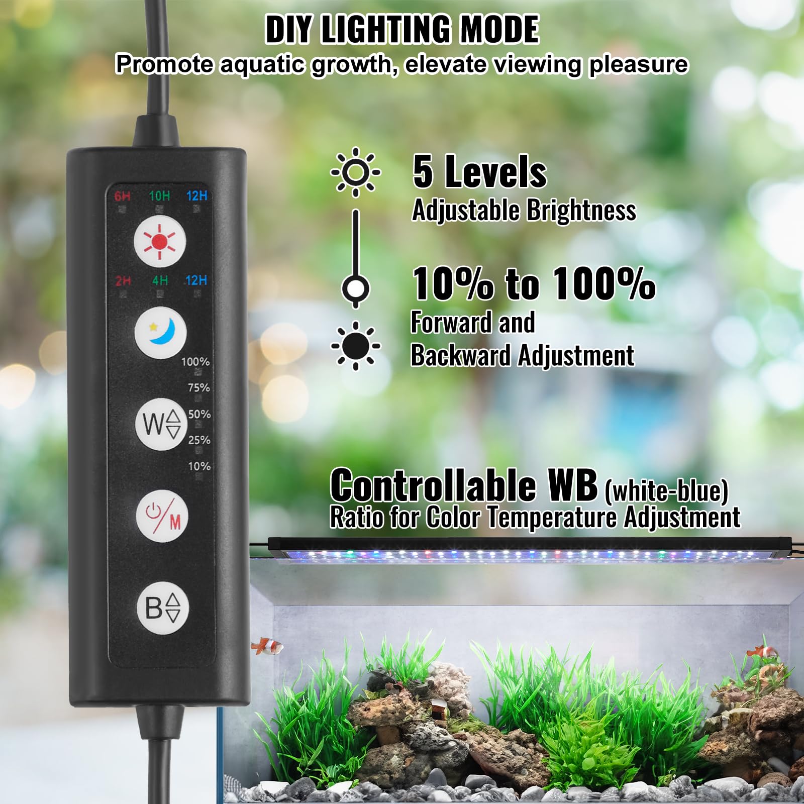 VEVOR Aquarium Light, 22W Full Spectrum Fish Tank Light with 5 Levels Adjustable Brightness, Adjustable Timer and Power-Off Memo