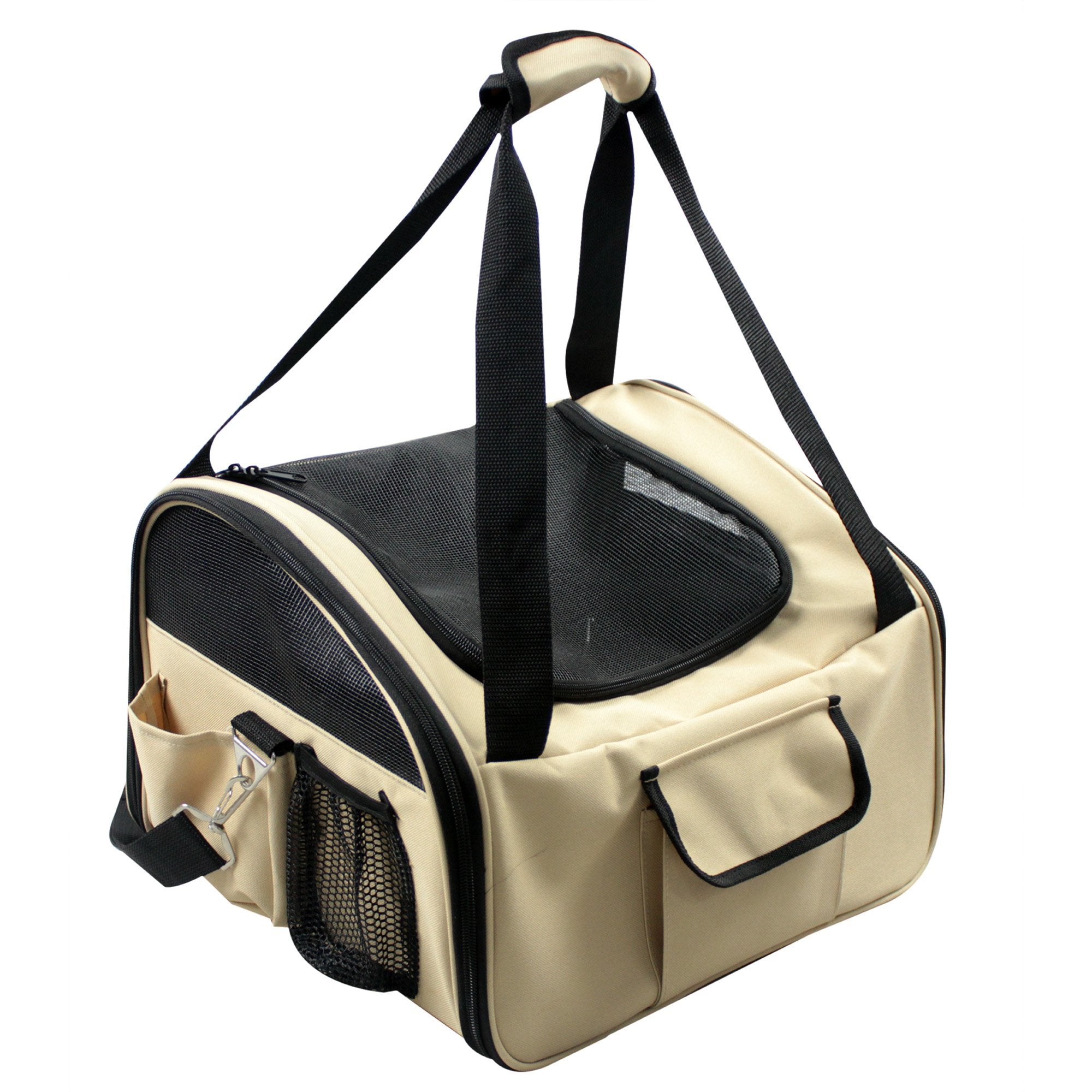 PET LIFE Ultra-Lock Collapsible Safety Travel Wire Folding Pet Dog Carseat Car Seat Carrier crate, One Size, Khaki