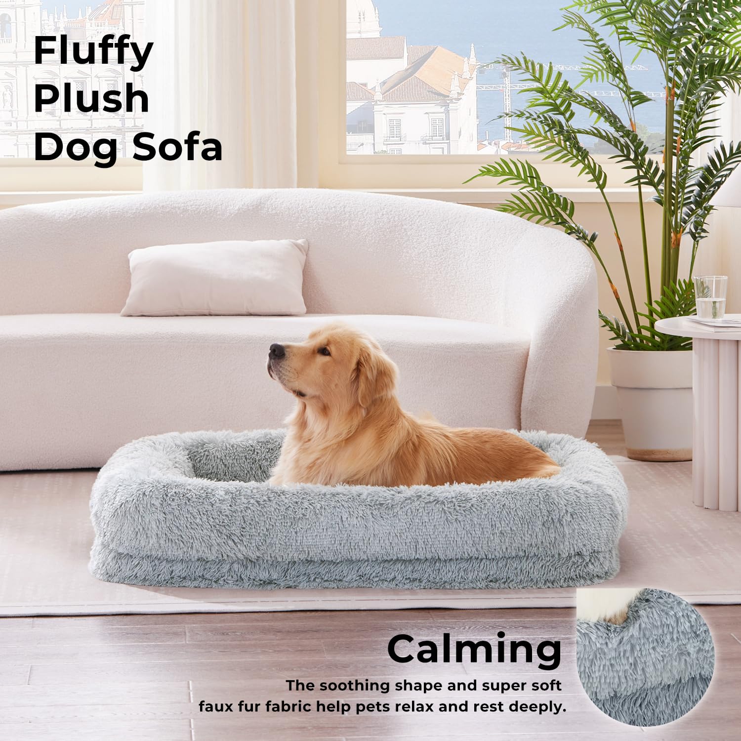 ZOMISIA Extra Large Dog Bed - Orthopedic 44"x32"x8" - Fluffy Waterproof Sofa with Washable Cover - Camel