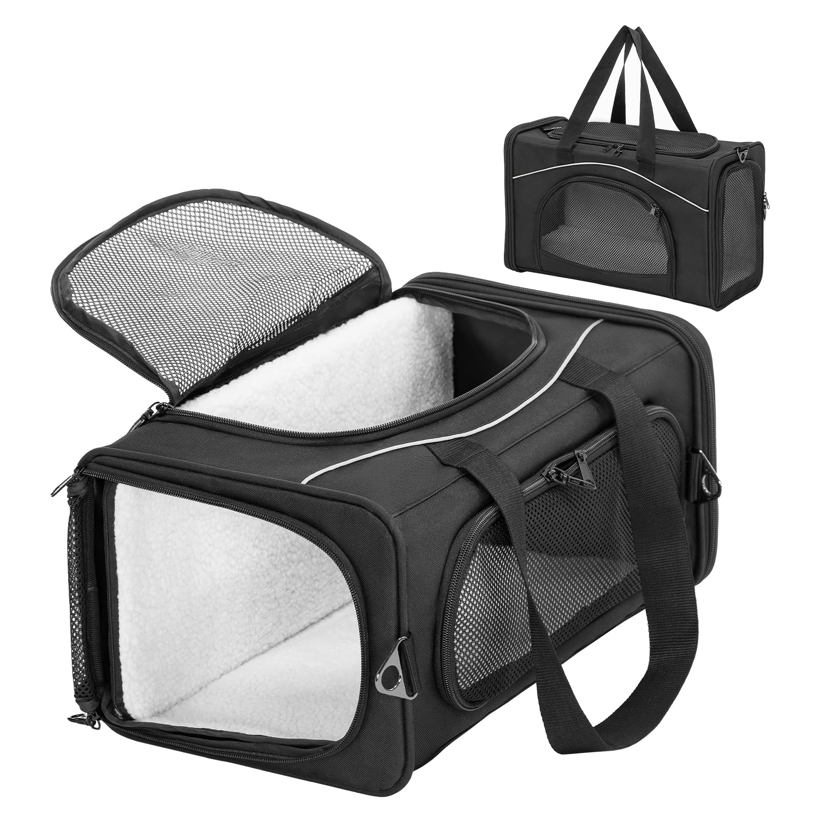 Petsfit Cat Carrier Airline Approved- Soft-Sided Small Dog&Cat Carrier, Height 8.6    Fits Under Most Airline Seats,3 Carrying W