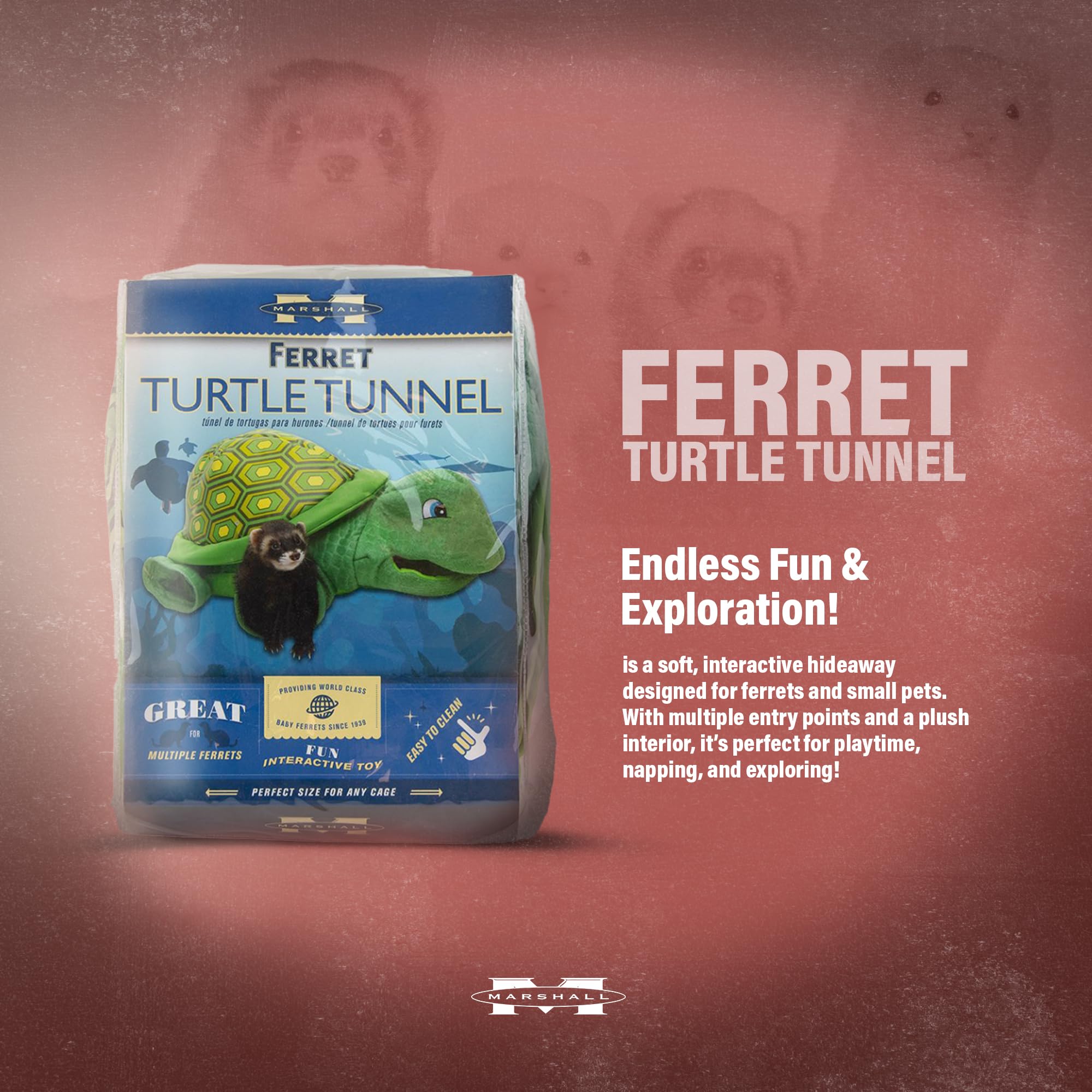 Marshall Pet Products Ferret Turtle Tunnel Toy - Fun Turtle-Shaped Ferret Toy In Green, Encourages Play And Exploration, Durable Design, One Size For Small Pets