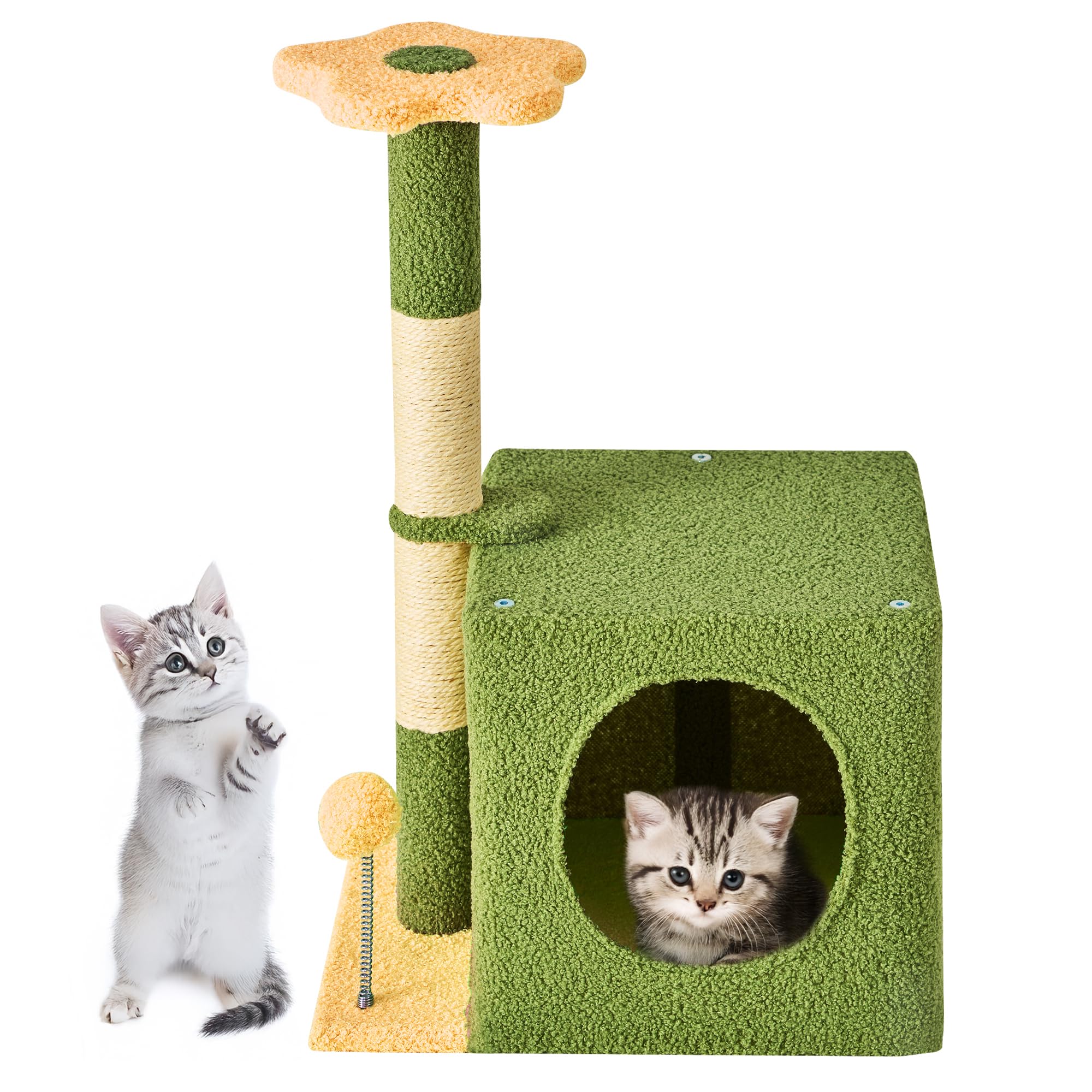 Tscomon 25'' Cat House Tree For Indoor Kitten,Cozy Plush Indoor Plant Design Cat House Cute Cat Condo Scratching Posts