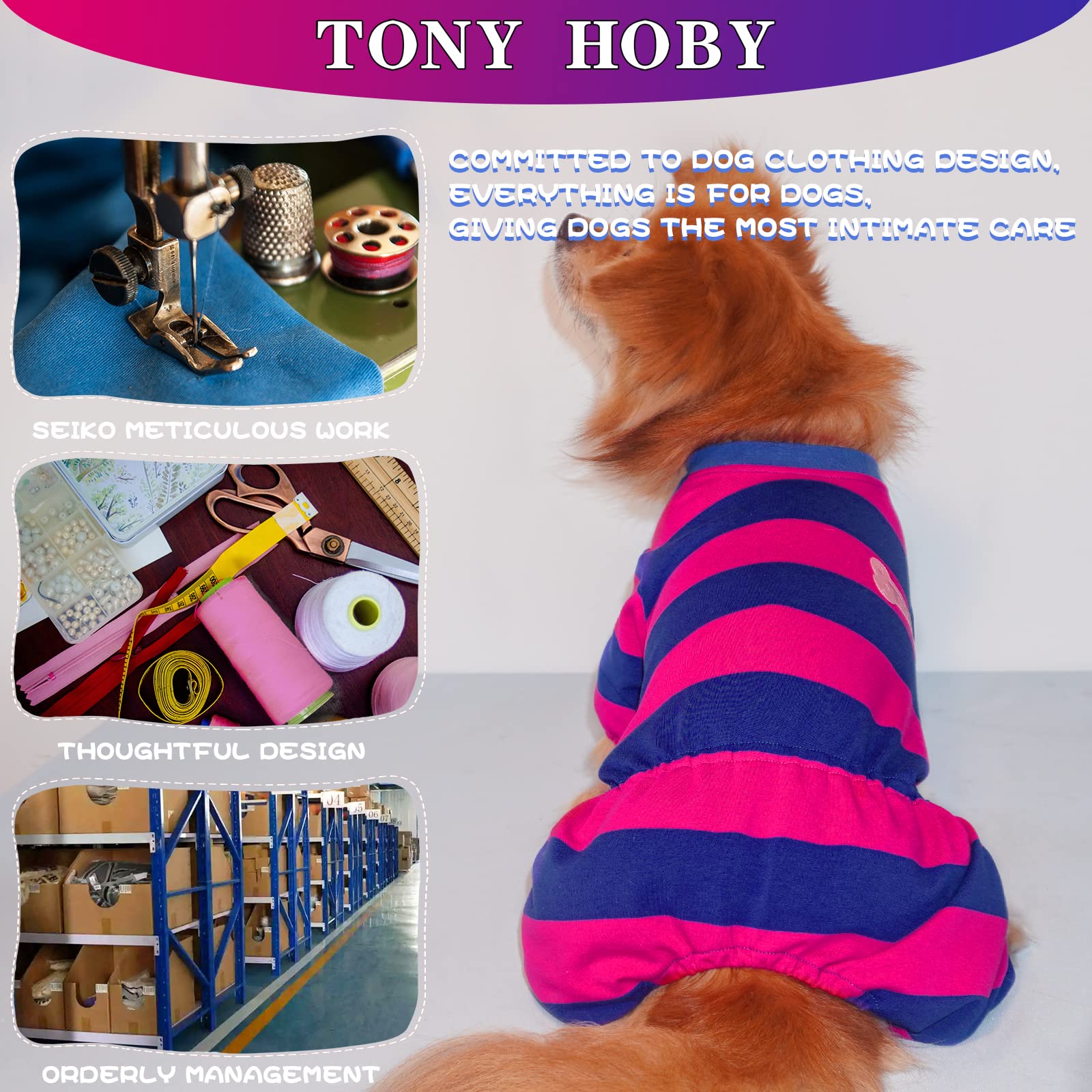Tony Hoby Dog Shirt, Dog, 4 Legged Dog Jumpsuit With Baseball Uniform Collar, Pet Clothes For Small Medium Dog (Sapphire Blue&Rose, Xs)