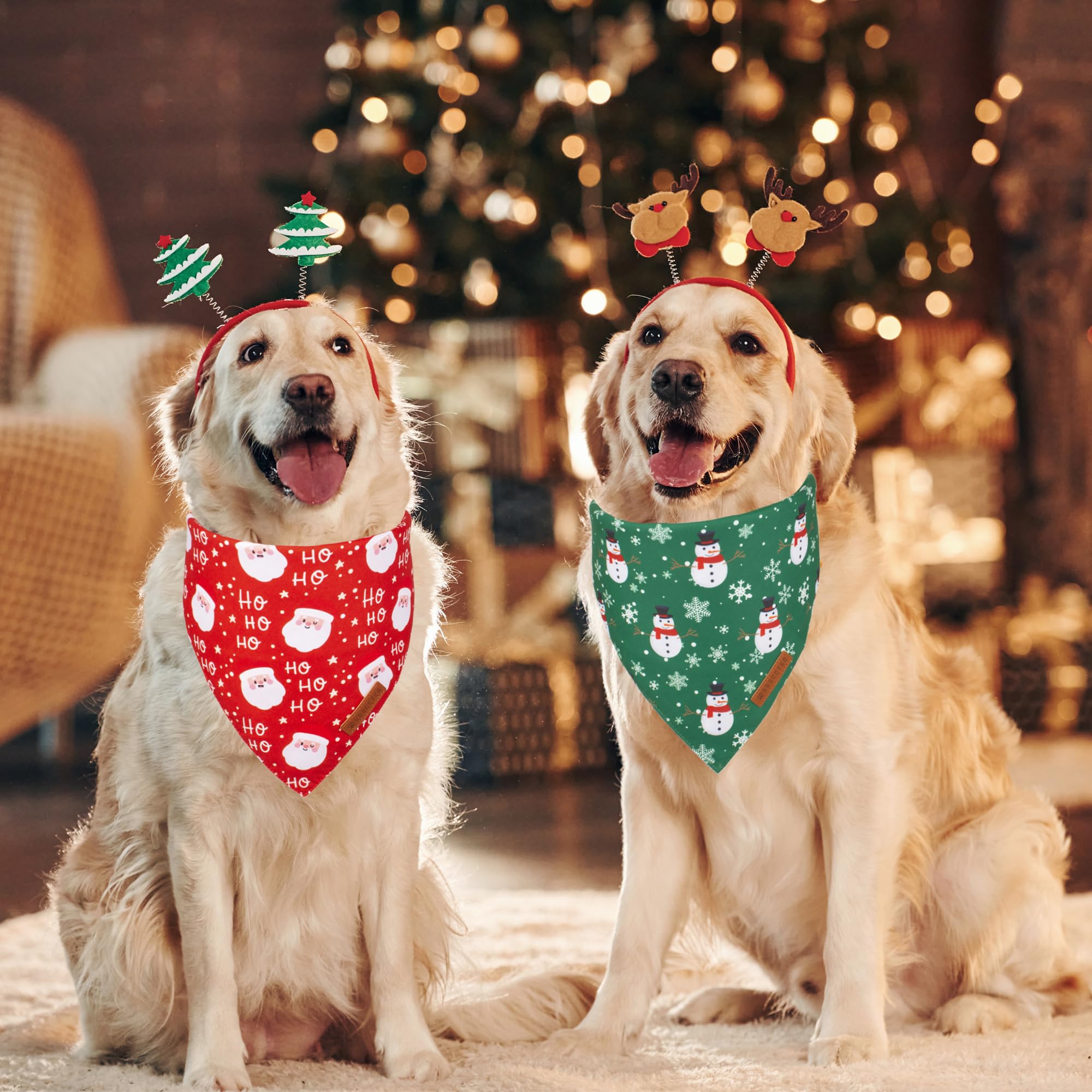 ADOGGYGO Christmas Dog Bandanas, Snowman Santa Xmas Pet Scarf, Multi Size Offered, Red Green Christmas Bandana for Extra Large D