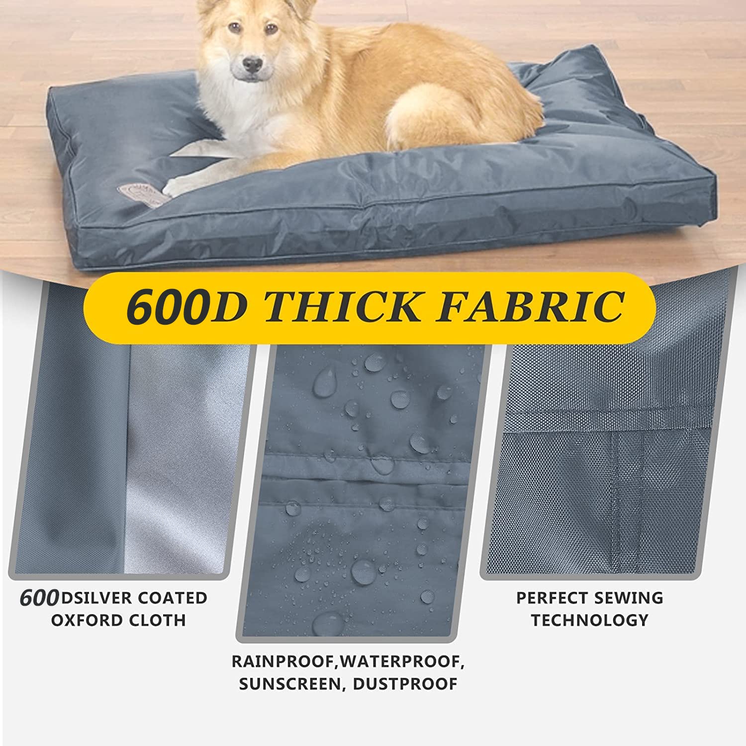 Selugove Dog Bed Covers 53L ?43W ?5H Inch Washable Grey Thickened Waterproof Oxford Fabric With Handles And Zipper Reusable Dog Bed Liner Cover For Large 110-125 Lbs Dog