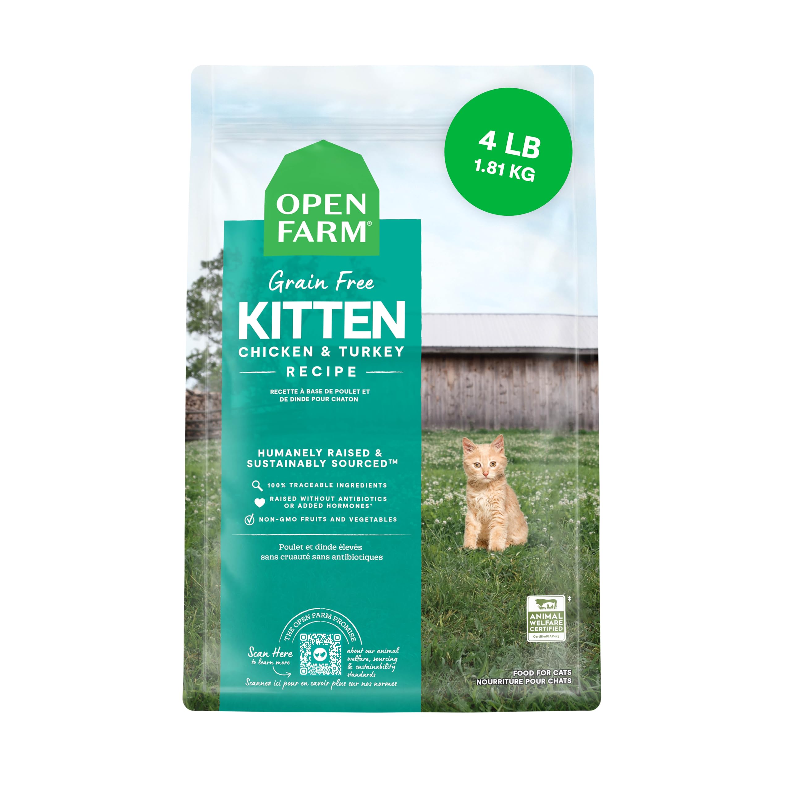 Open Farm, Grain Free Dry Kitten Food, Nutrient Dense Kibble with Protein, Vitamin A, Taurine, Naturally Occurring Fibers & Preb