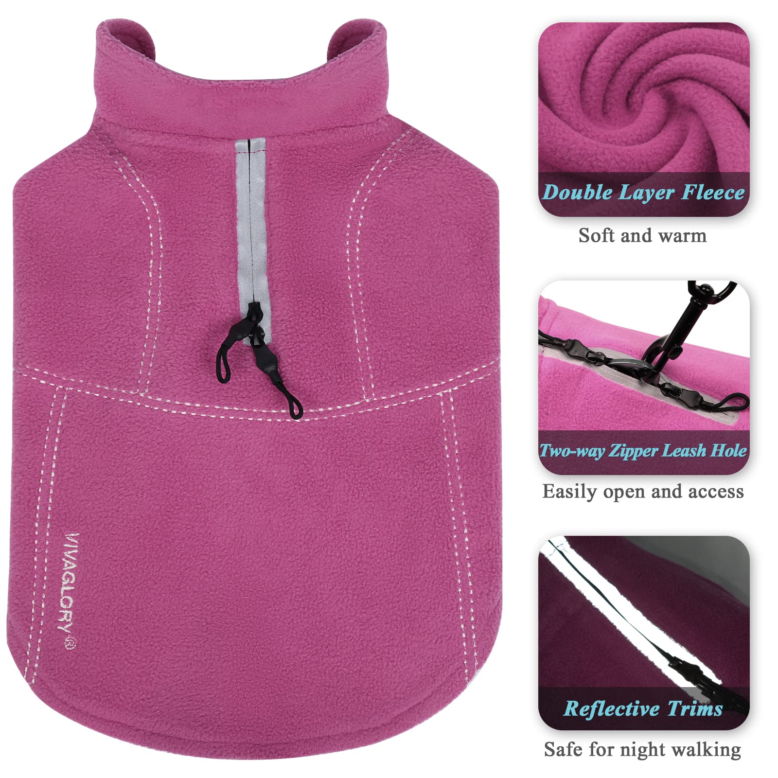 VIVAGLORY Dog Fleece Vest, Dog Cold Weather Sweater for Medium Dogs, Adjustable Winter Warm Clothes with Two-Way Zipper Opening,
