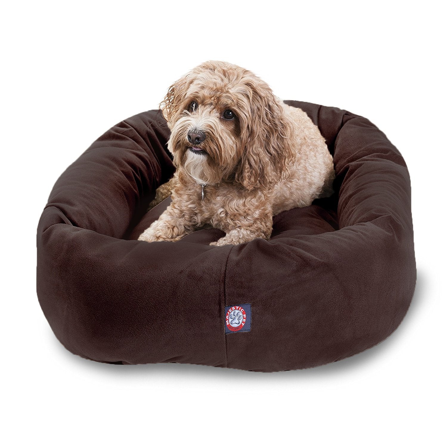 Majestic Pet 32 Inch Suede Calming Dog Bed Washable – Cozy Soft Round Dog Bed With Spine Support For Dogs To Rest Their Head - Fluffy Donut Dog Bed 32X23X7 (Inch) - Round Pet Bed Medium – Chocolate