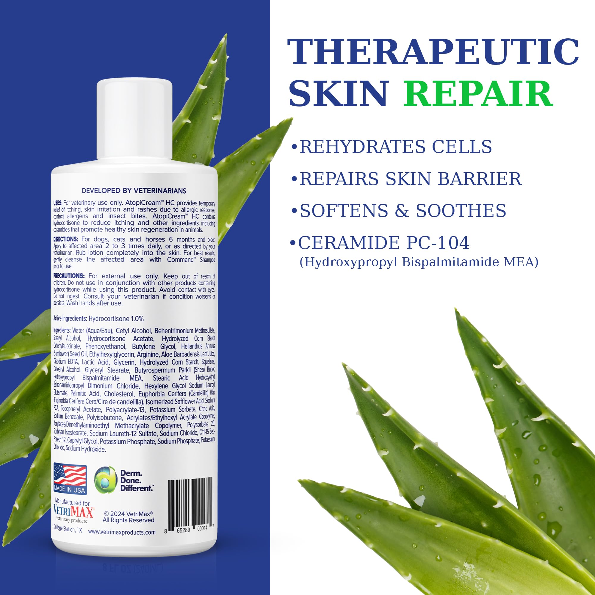 VetriMAX AtopiCream HC 1% Hydrocortisone Conditioner for Dogs - 8 oz Itch Relief for Dry, Itchy Skin and Allergies