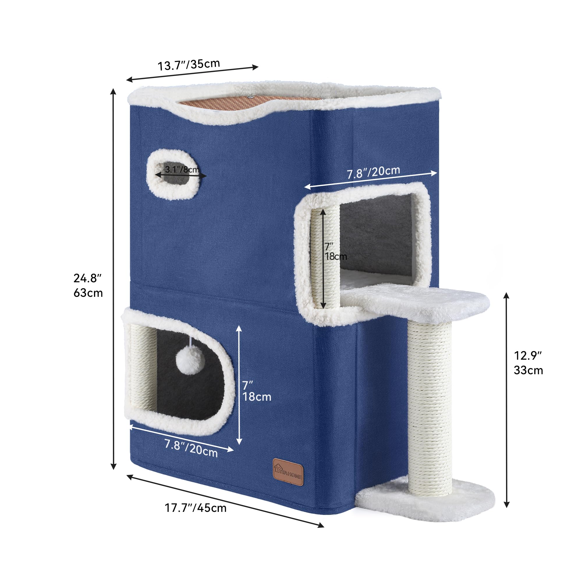 YITAHOME 2-Tier Cat House: Indoor Cat Cave Bed Playhouse, Covered Cat Beds & Furniture with Scratch Pad and Hideaway Cave, Cute