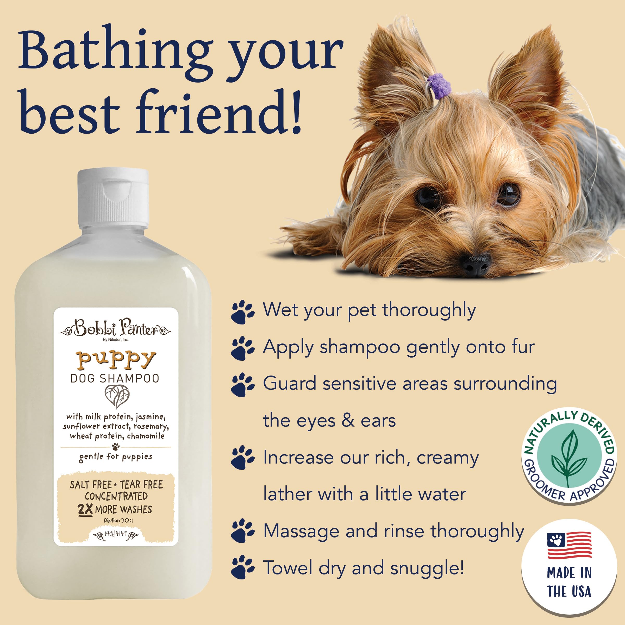 Bobbi Panter Puppy Dog Shampoo, Milk & Honey Fragrance, Nourishing & Gentle, Concentrated 30:1, 14 oz., Made in The USA