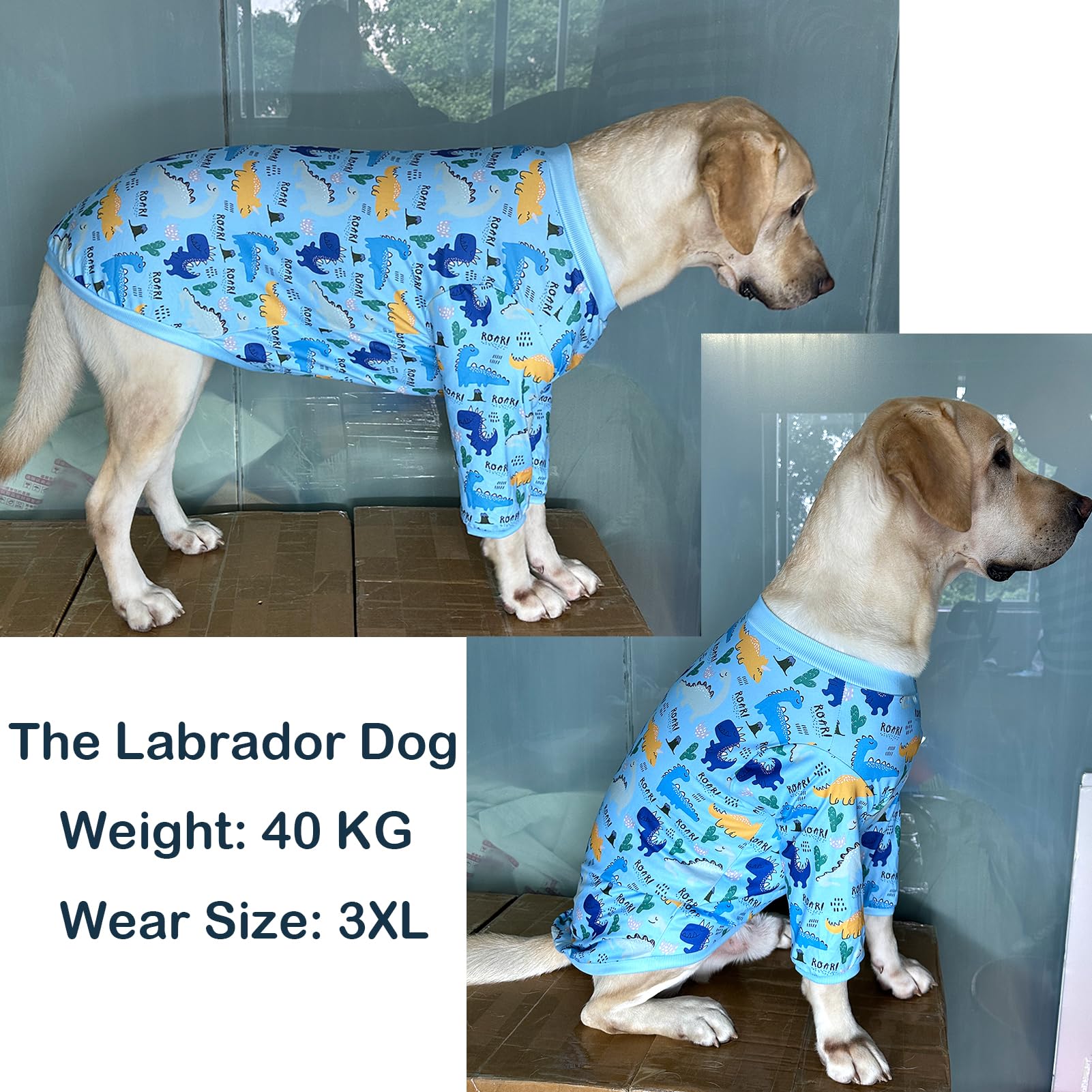 PriPre Dinosaur Dog T Shirts Cute Dinosaur Pattern Printed Apparel Shirt for Large Dogs Softable Stretchy Pet Clothes 3XL Blue -Like New