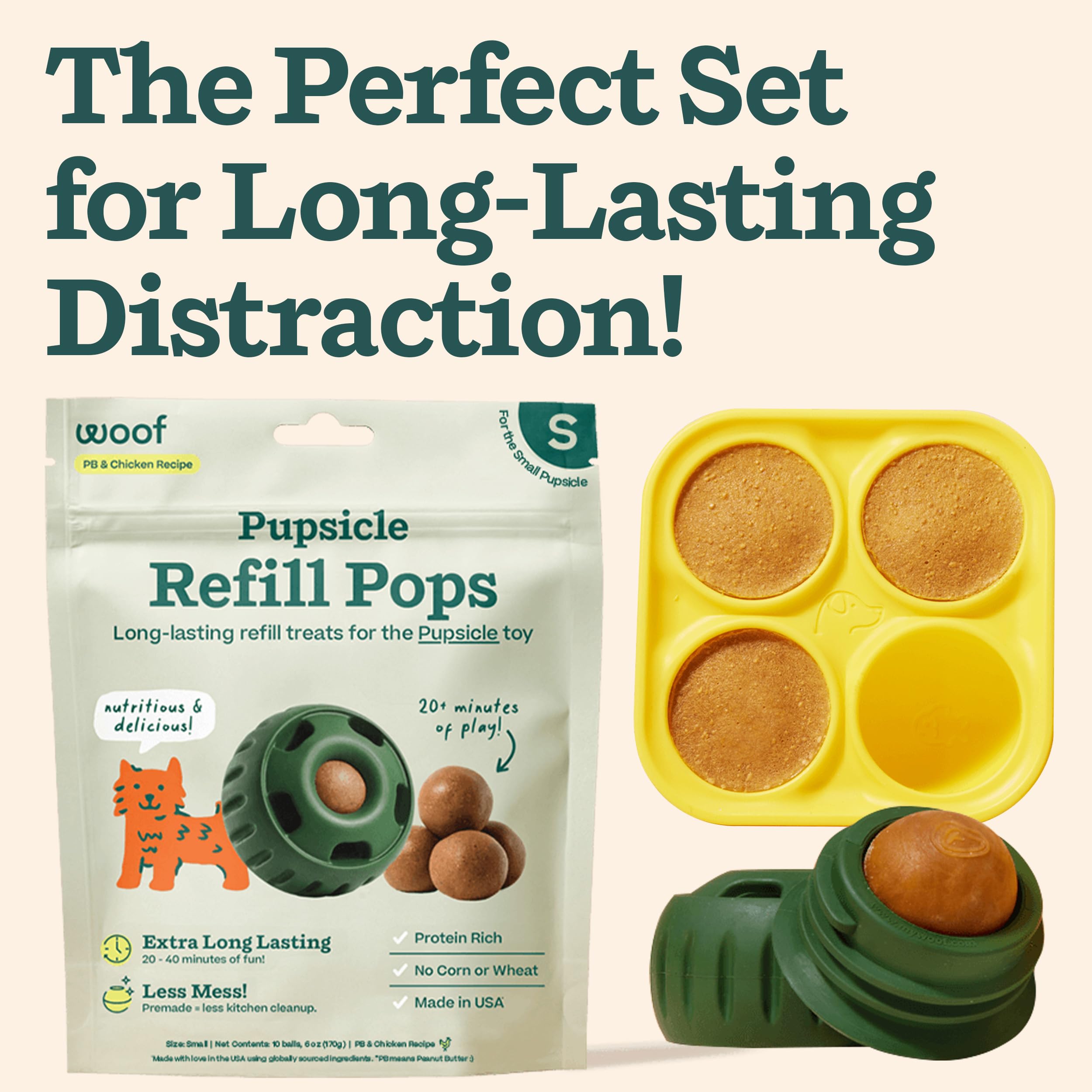 WOOF Starter Pack - Interactive Dog Toys for Boredom - Dog Treat Molds Silicone - Chicken-Flavored Healthy Dog Treats - Pupsicle