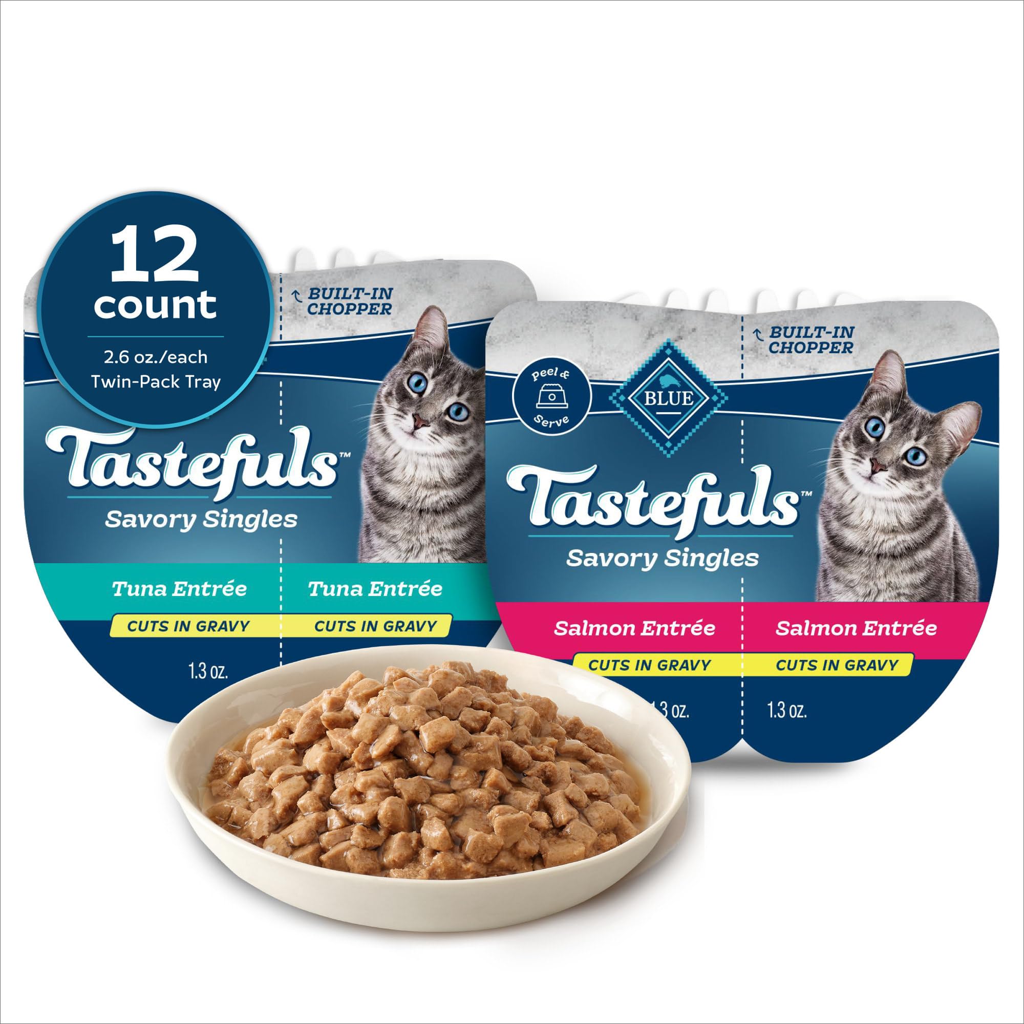 Blue Buffalo Tastefuls Savory Singles Salmon and Tuna Natural Wet Cat Food Cuts in Gravy Variety Pack 2.6 oz. Count of 12