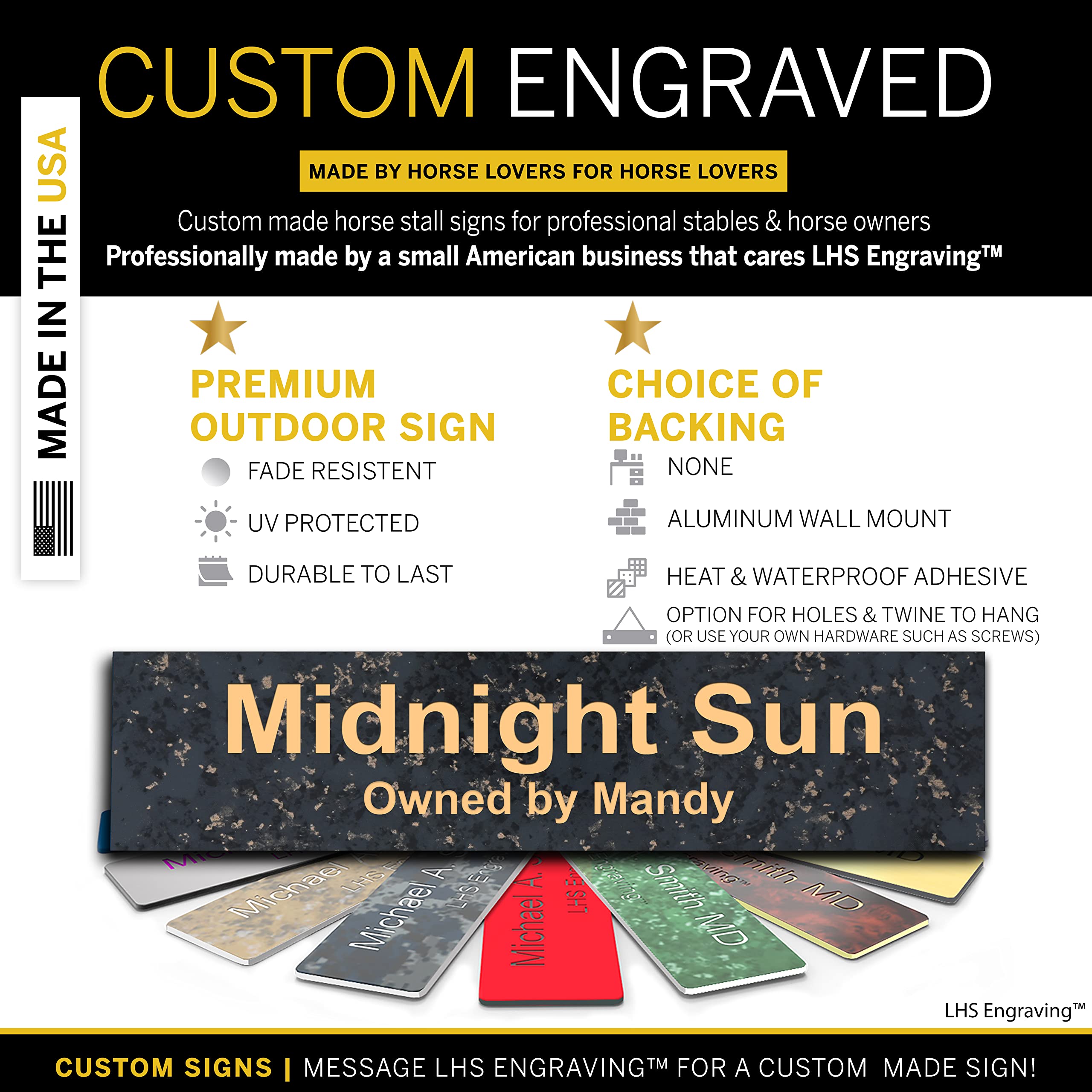 Lhs | Horse Stall Name Plate, 2X12 Personalized Stall Signs, Uv Protected, All Weather Adhesive, Hanging, Mounting Or Other, Cha