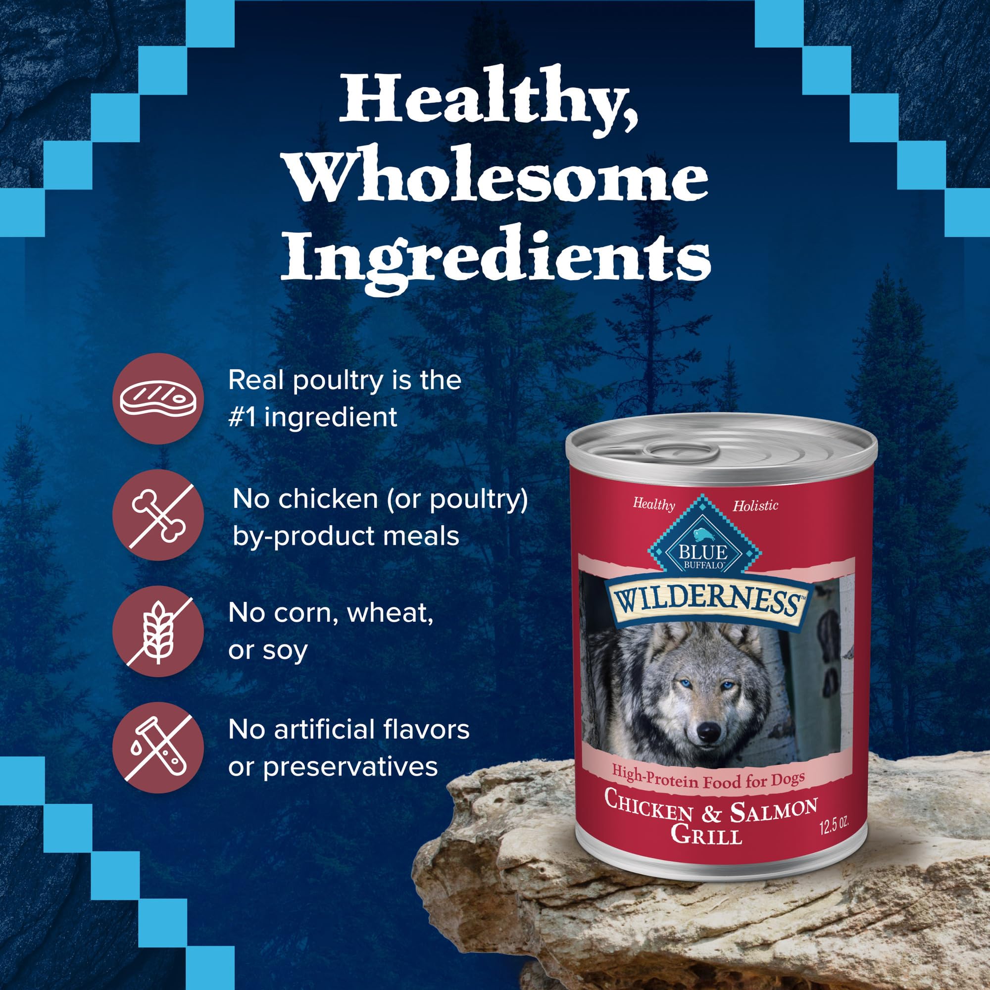 Blue Buffalo Wilderness Adult Wet Dog Food, High-Protein & Grain-Free, Made with Natural Ingredients, Salmon & Chicken Grill, 12