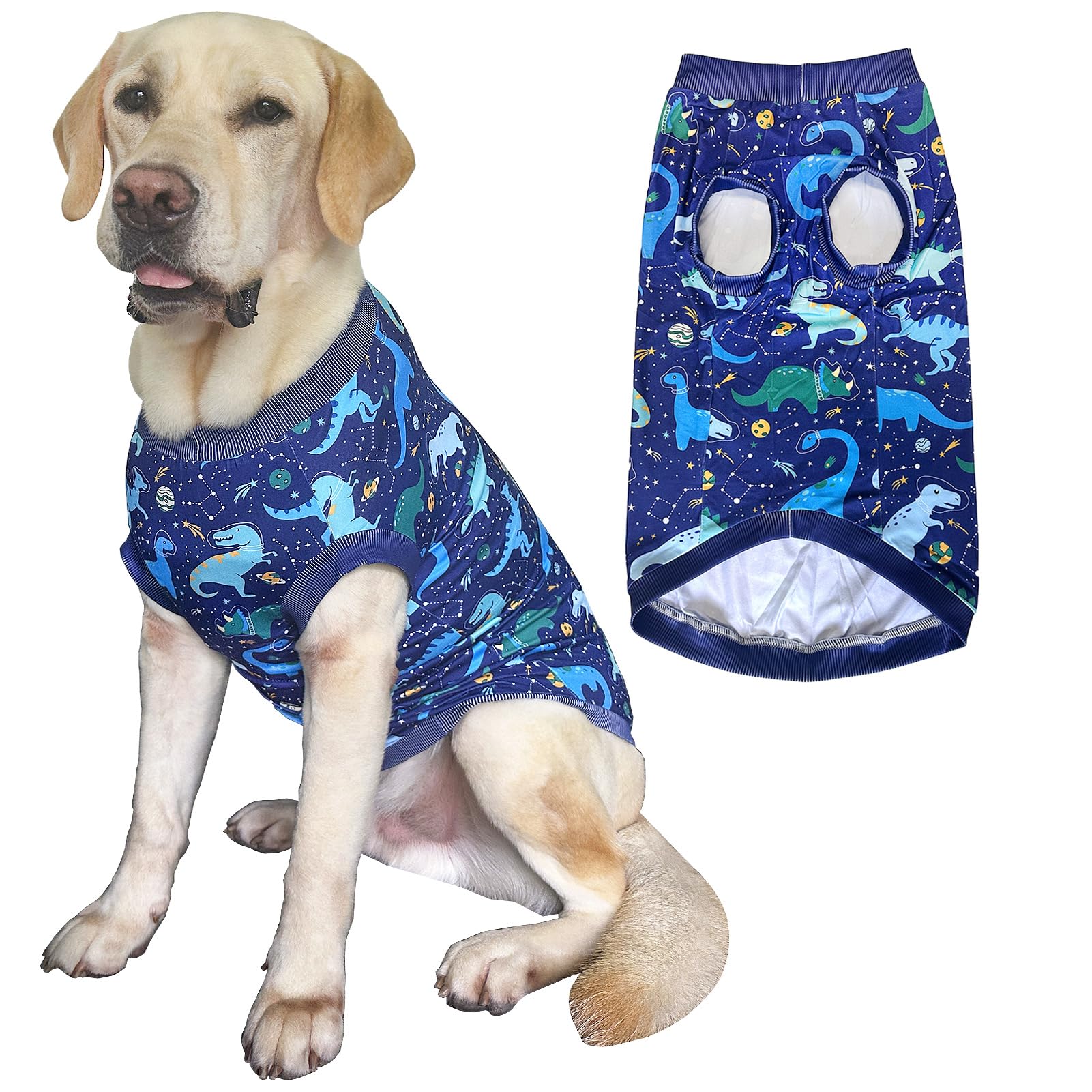 PriPre Dog Navy Sleeveless T Shirts with Universe Dinosaur Pattern Printed Soft Vest for Large Dogs (3XL, Vest)