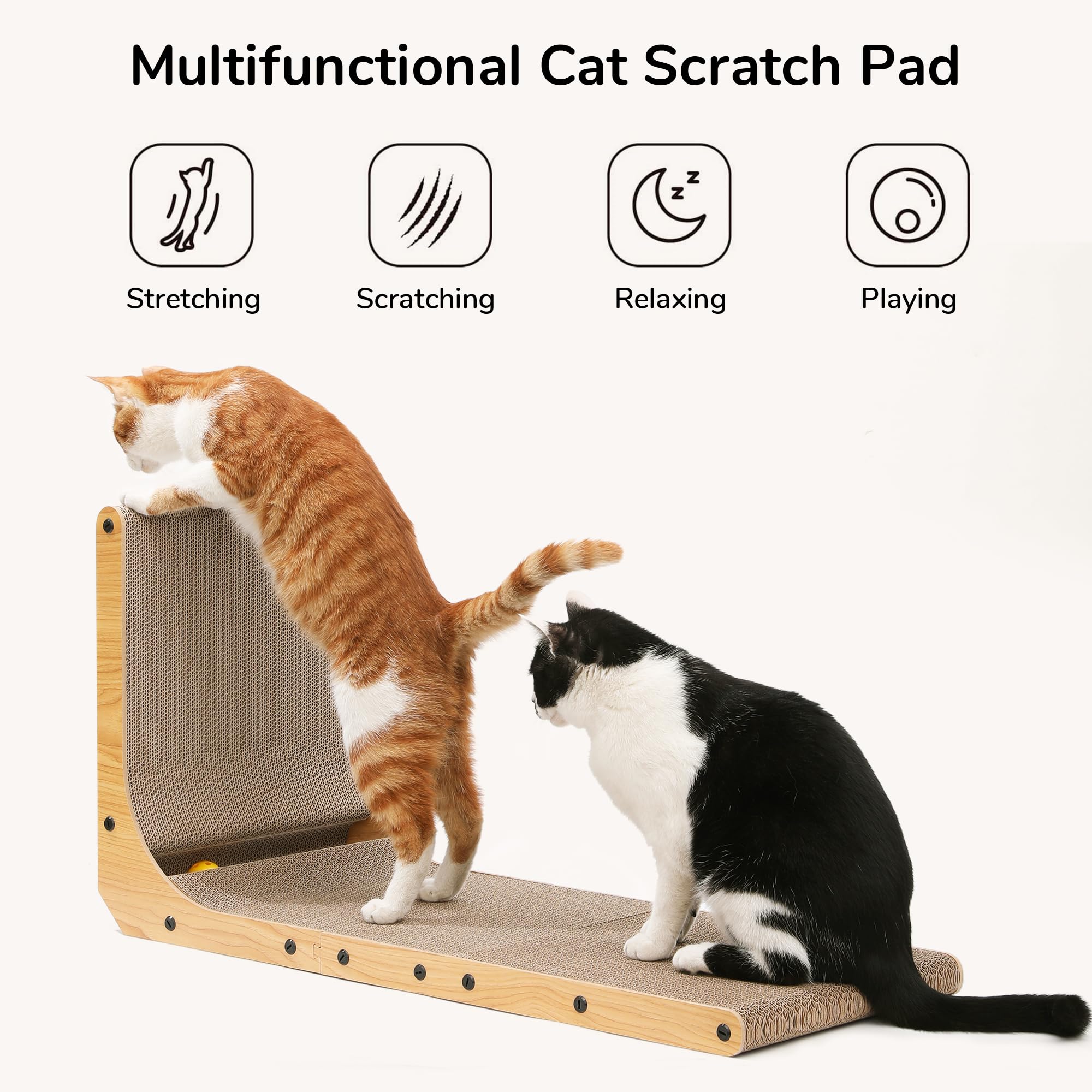 FUKUMARU Cat Scratcher, 32.7 Inch L Shape Cat Scratch Pad Wall Mounted, Cat Scratching Cardboard with Ball Toy for Indoor Cats,