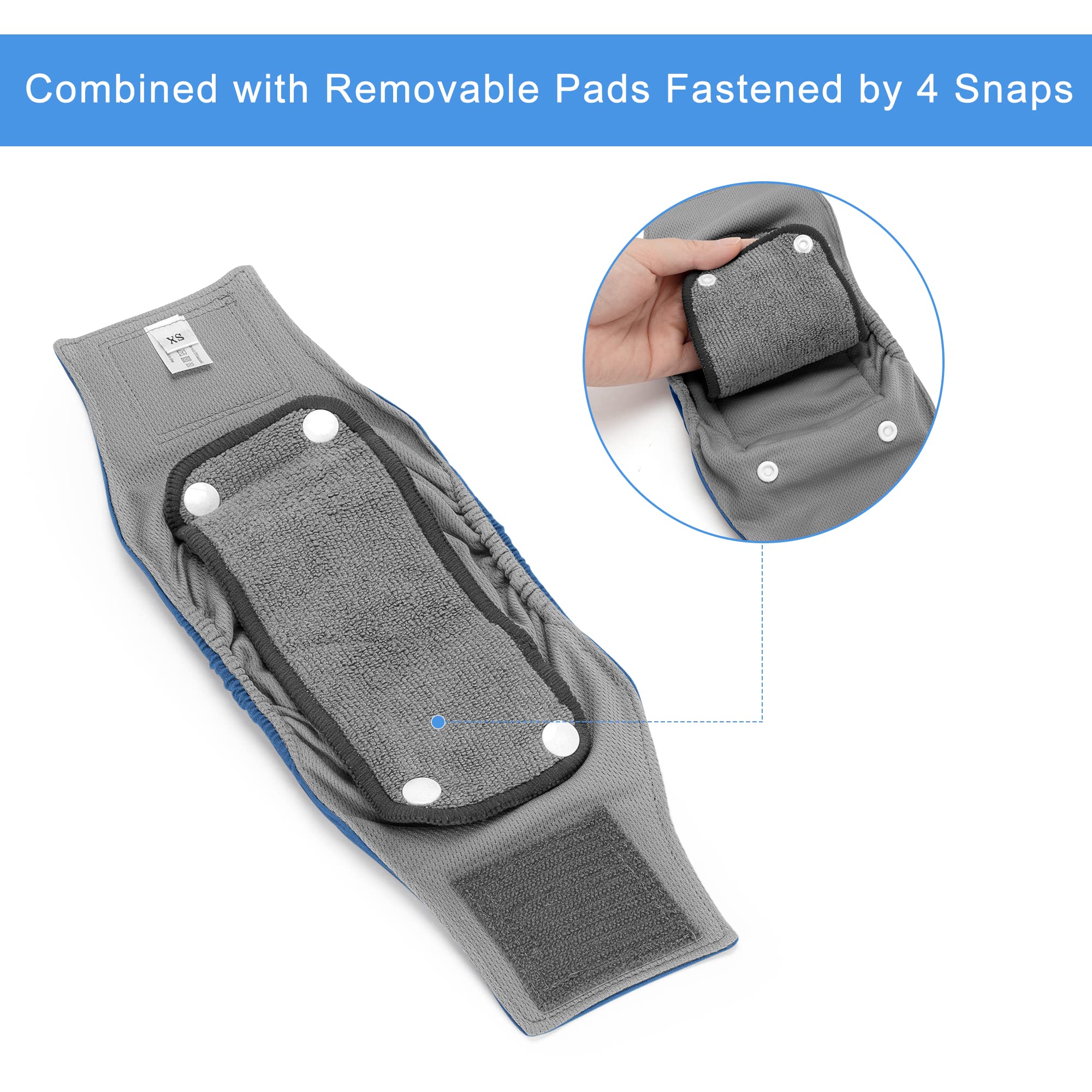 Teamoy Belly Bands For Male Dogs With Removable Pads, Reusable Washable Puppy Dog Diaper Wraps With Gray Lining(Pack Of 3),Xs