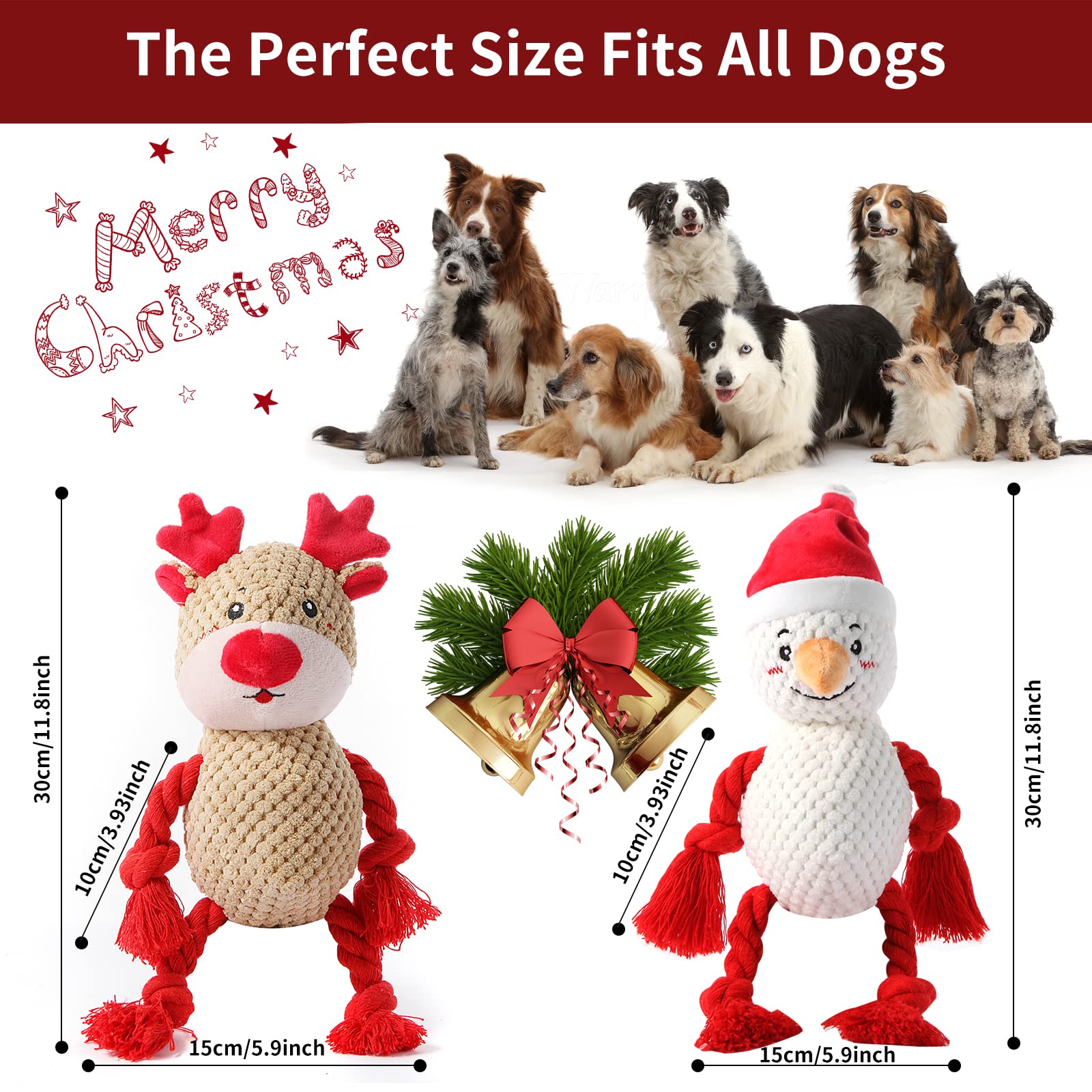 Chngeary 2 Pack Christmas Squeaky Plush Dog Toys For Small Medium Large Dogs, Durable And Indestructible Dog Toys,Stuffed Squeak