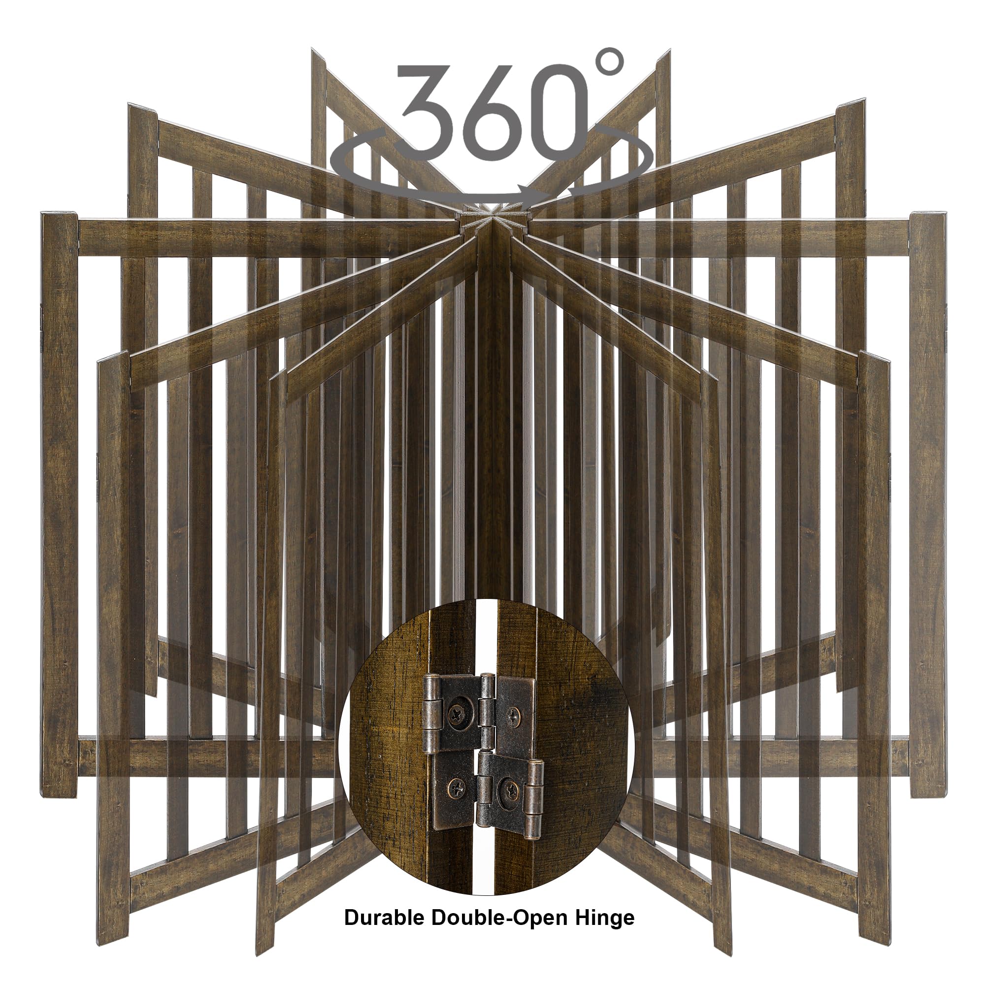 LZRS 3-Panel Wooden Free Standing Foldable Dog Gate Indoor - 24 High,Step-Over Safety Pet Gate for Doorways, Stairs, Hallways, I