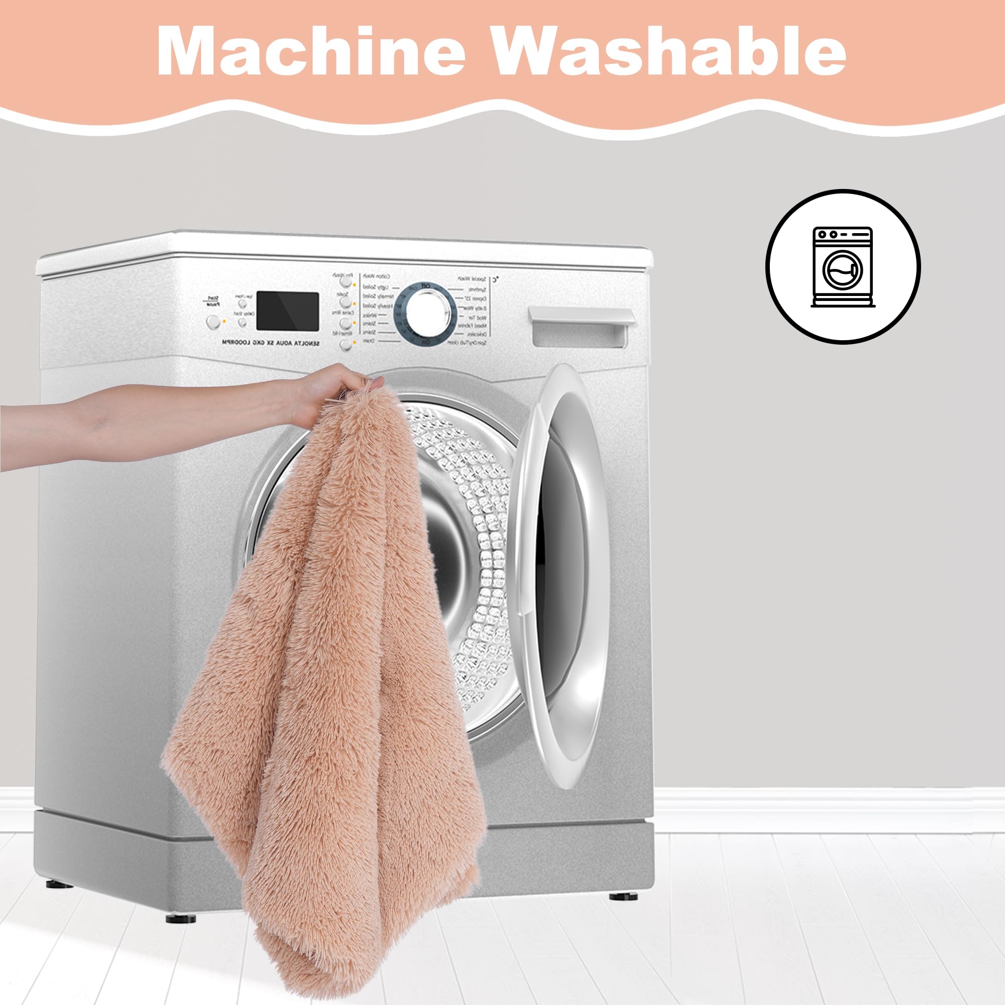 Bedfolks Xxl Dogs Crate Bed, Plush Washable Faux Fur Pad, Waterproof, 47''X29'', Solid Camel