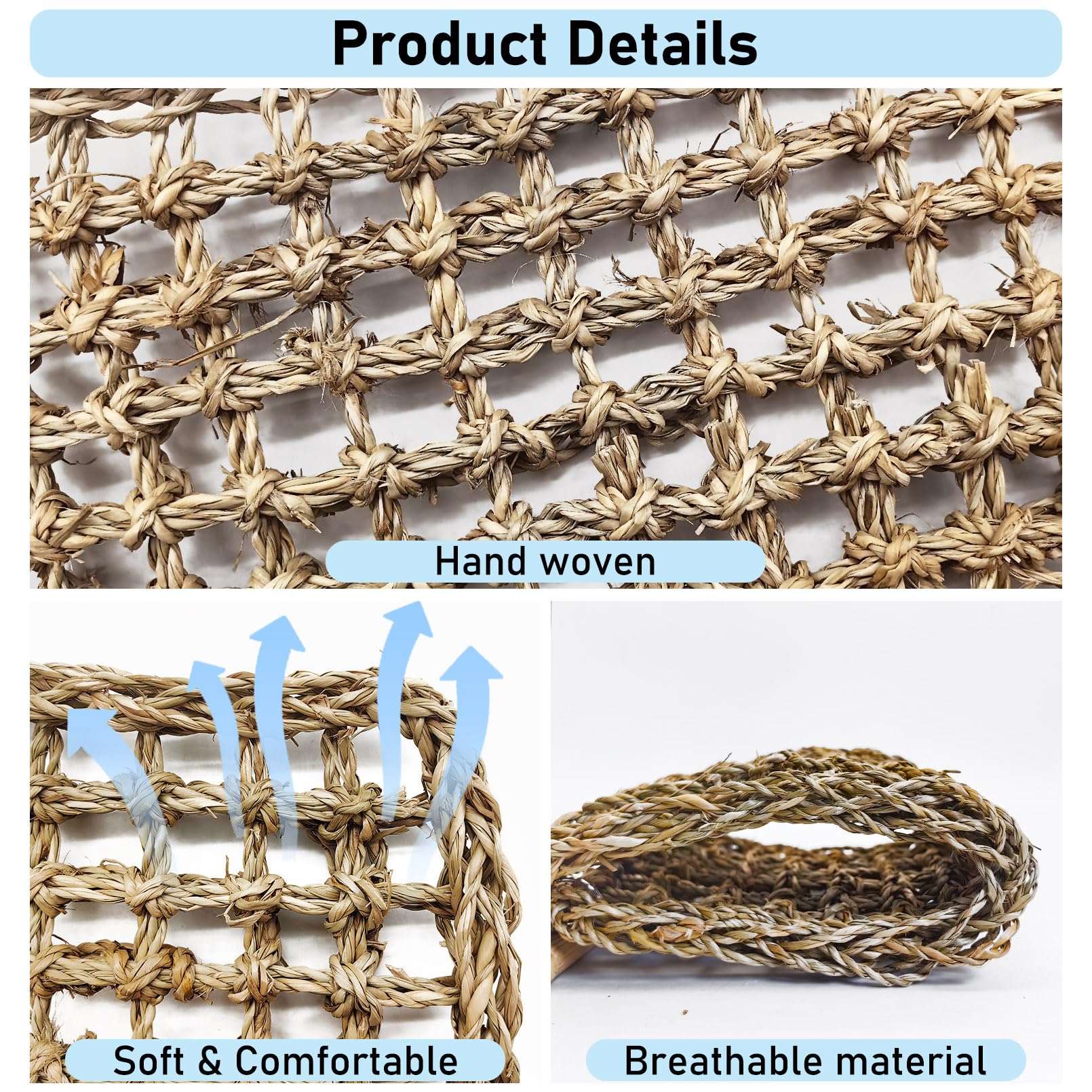 VCEPJH Bearded Dragon Window Perch Reptile Window Hammock Natural Seagrass Lizard Lounger Bed with Powerful Suction Cups Climbin