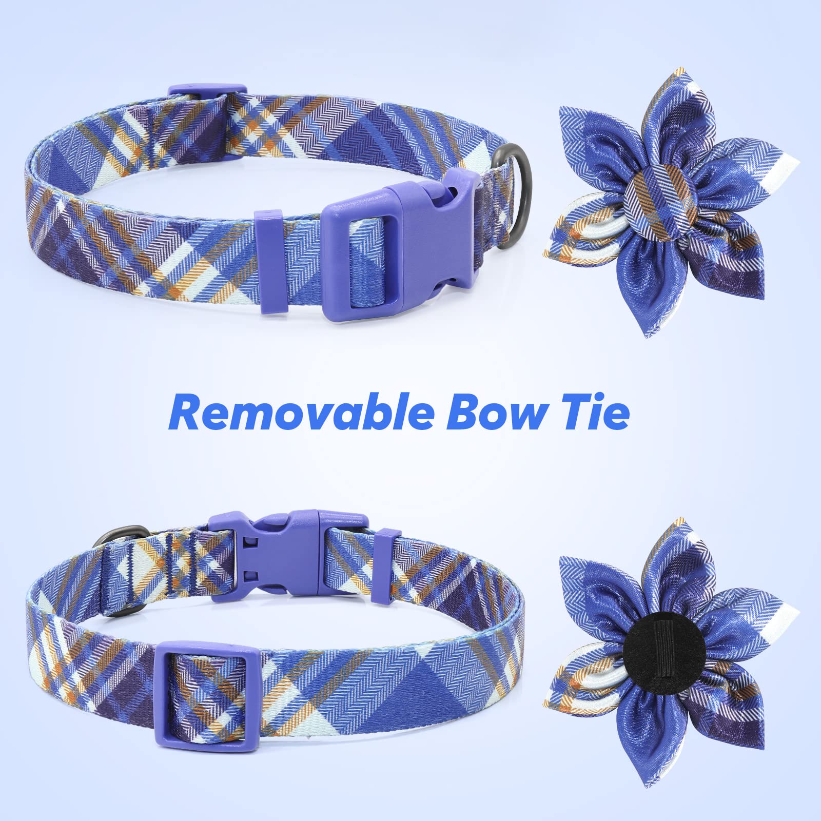 Plaid Boy Dog Collar Floral Male Dog Collars With Flower Bowtie Dog Collar For Cute Boy Male Cats Dogs Spring Summer Dog Collars