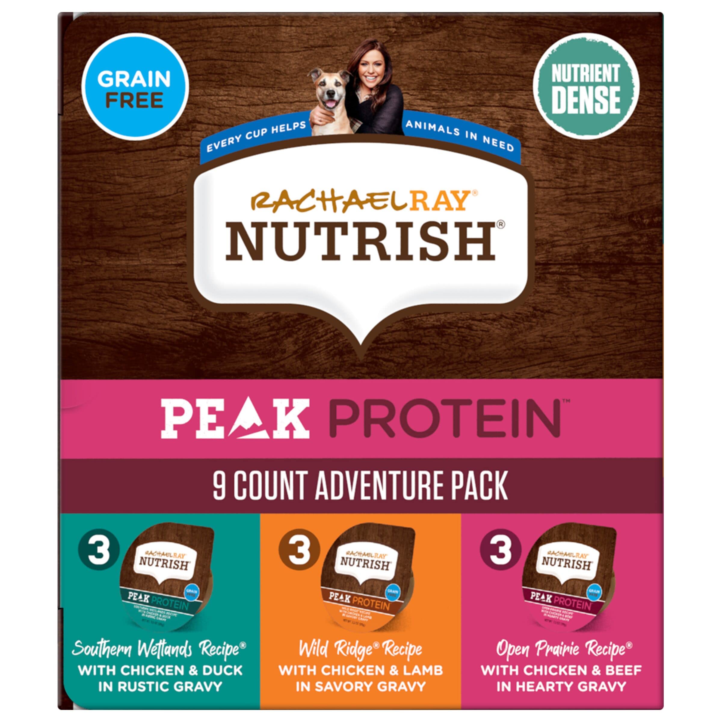 Nutrish Peak Protein Wet Dog Food Variety Pack, Grain Free, 3.5oz Cups, High Protein, Pack of 9