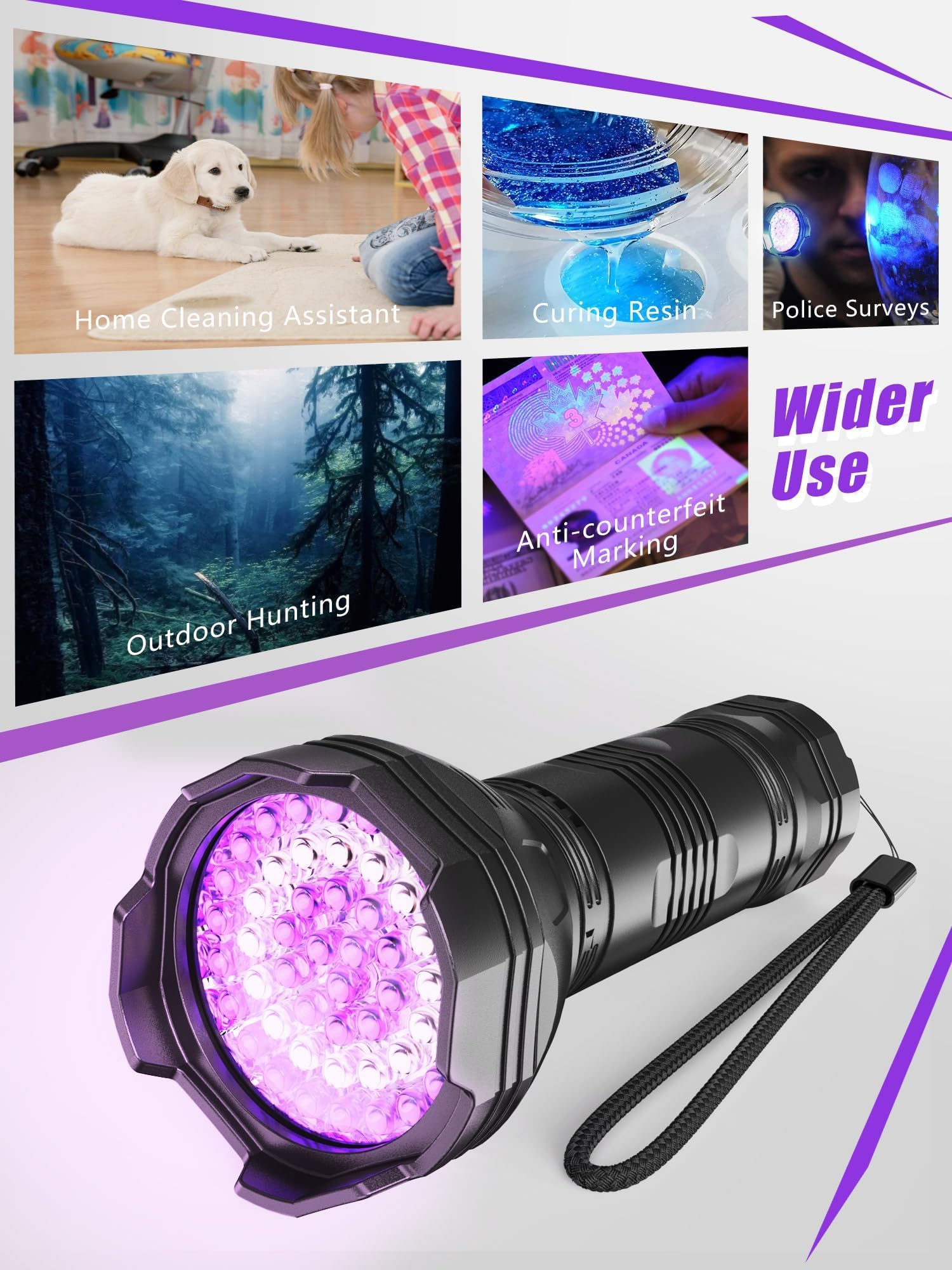 Uv Blacklight Flashlights Rechargeable 365Nm + 395Nm 51 Leds, Black Light For Pet Urine Detection Cat Dogs, Ultraviolet Flashlig