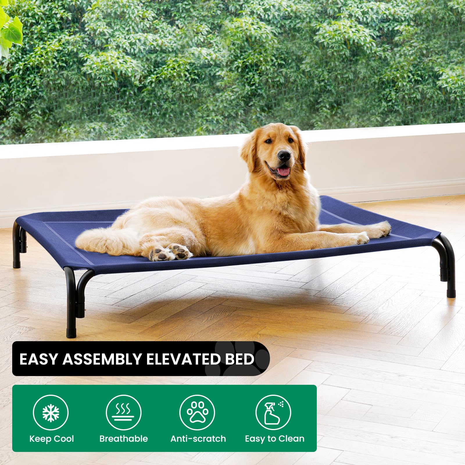 Elevated Dog Bed Raised Outdoor Dog Cot For Medium Dogs, Installation Requires No Tools, Frame With Washable Cooling Breathable